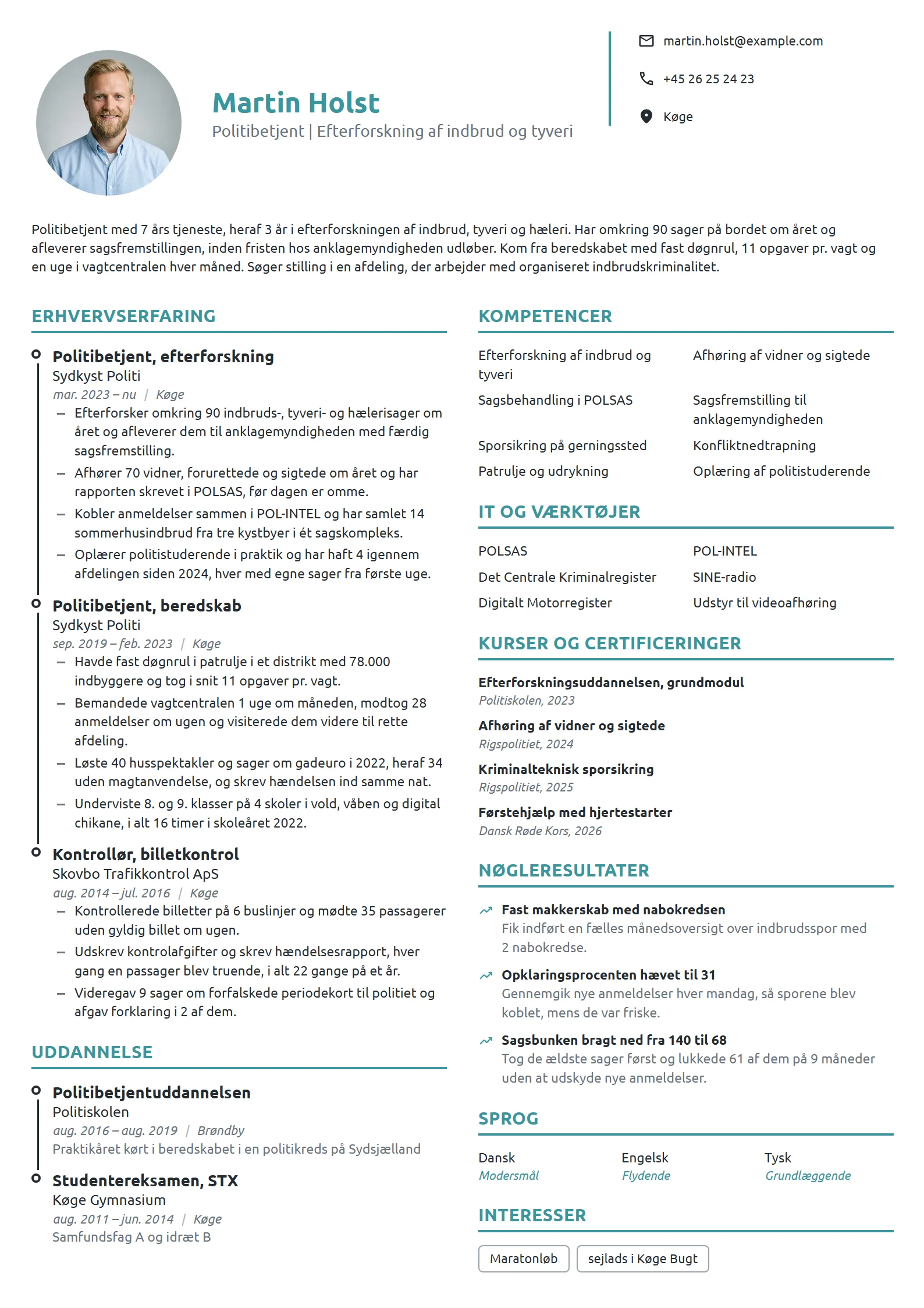 CV-eksempel til erfaren politibetjent i efterforskning
