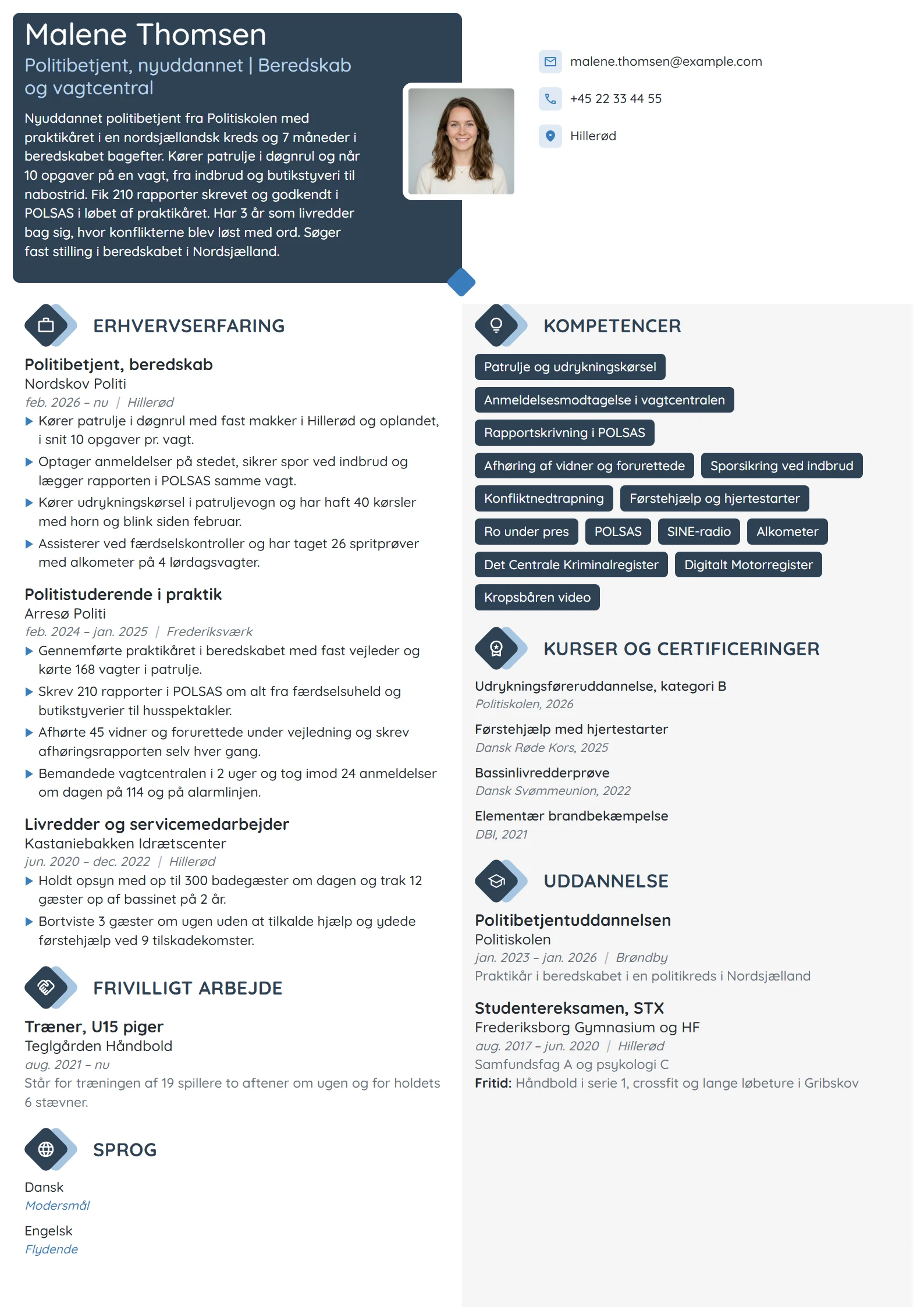 CV-eksempel til nyuddannet politibetjent i beredskabet