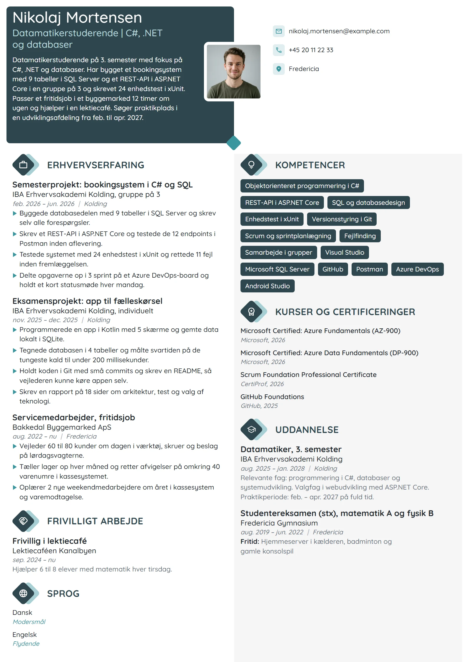CV-eksempel til datamatiker søger praktikplads