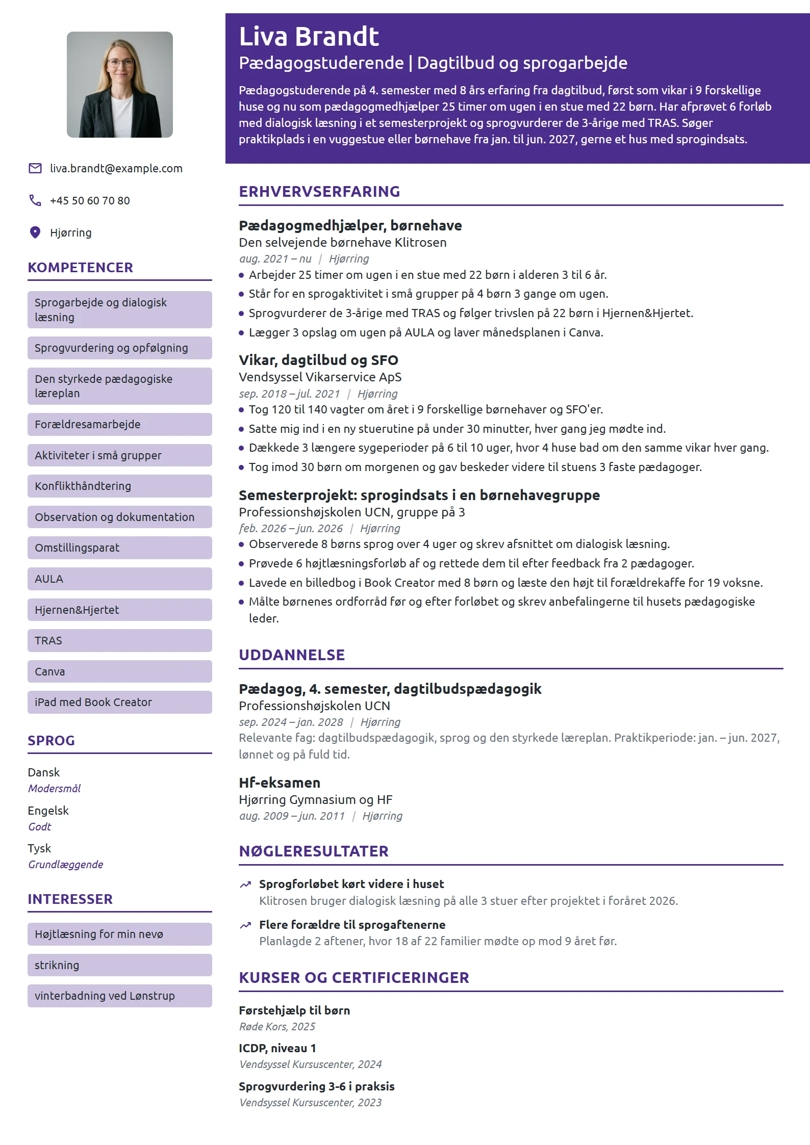 CV-eksempel til pædagogstuderende i praktik