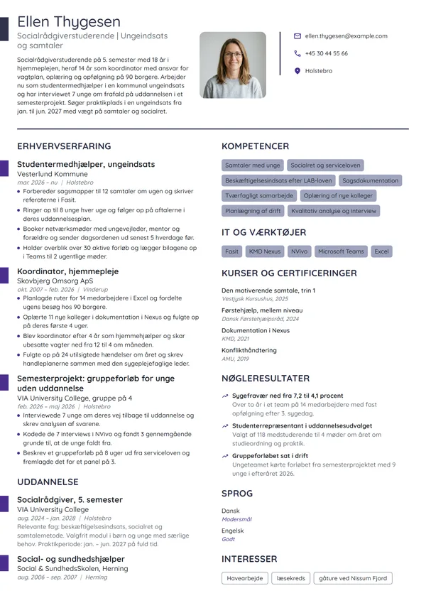 CV-eksempel til socialrådgiver i praktik, ungeindsats