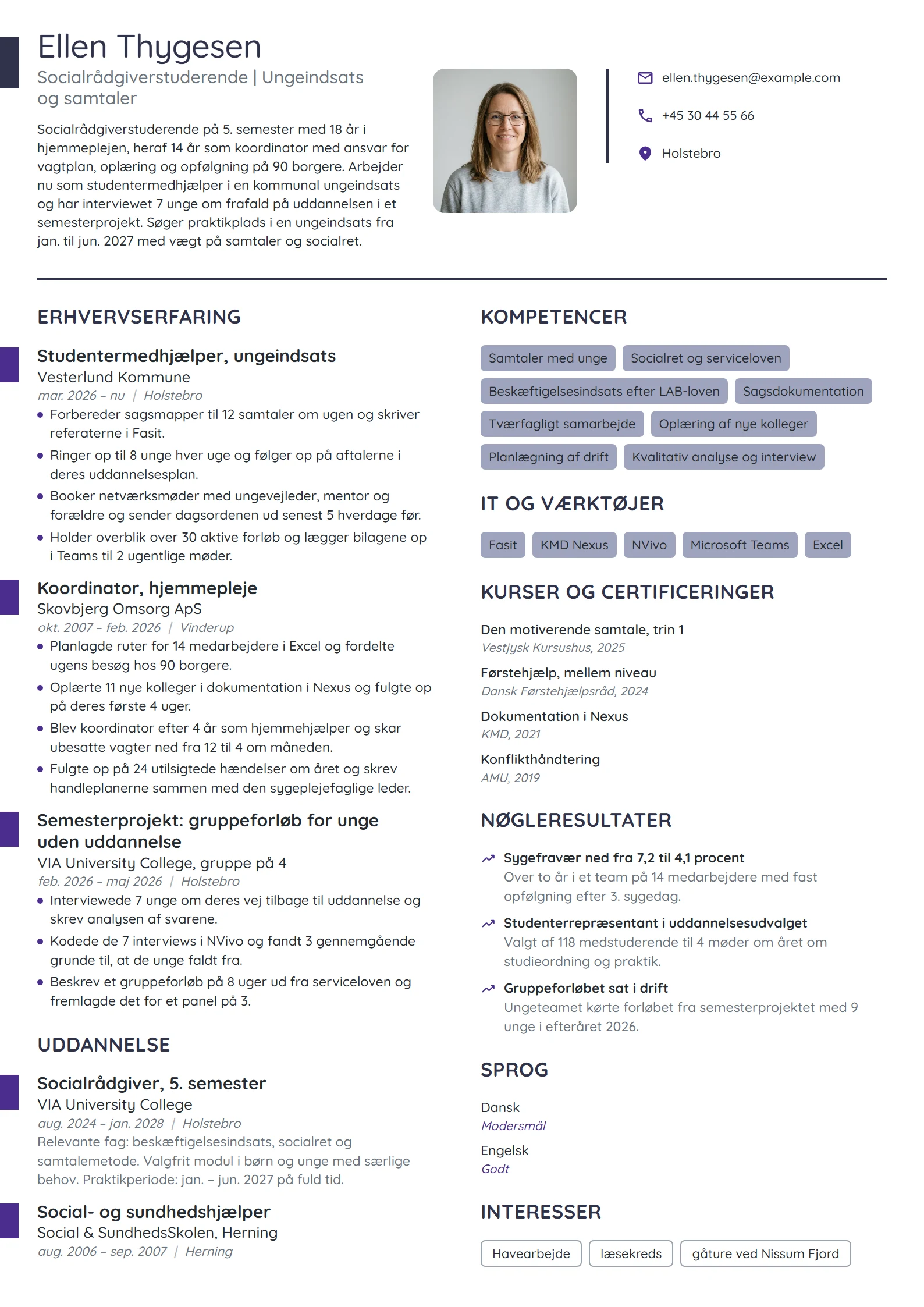 CV-eksempel til socialrådgiver i praktik, ungeindsats