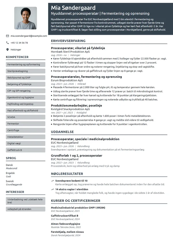 CV-eksempel til nyuddannet procesoperatør i fermentering
