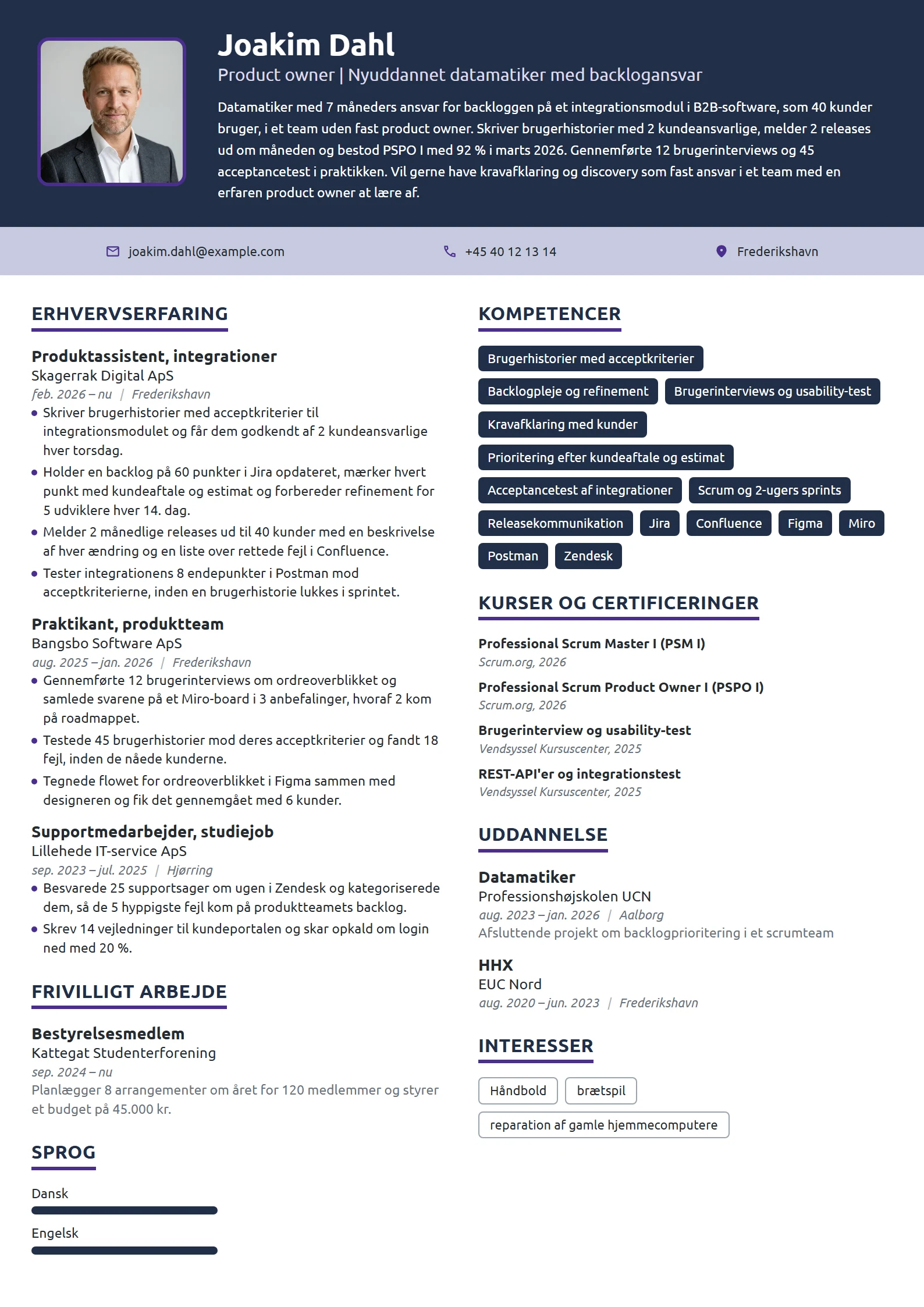 CV-eksempel til nyuddannet product owner