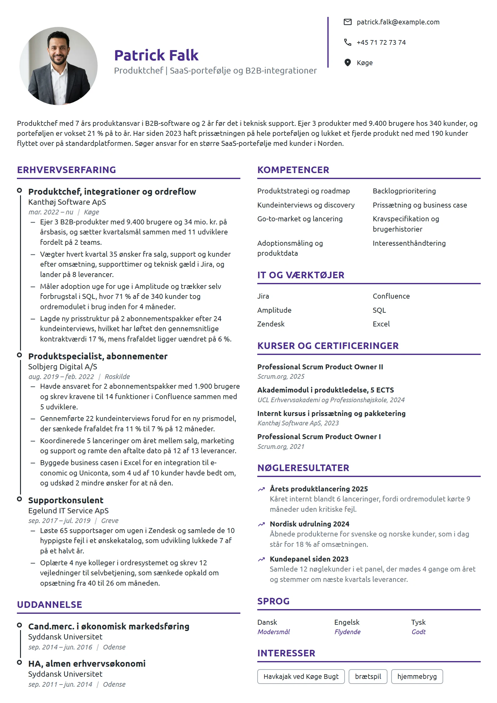 CV-eksempel til produktchef med SaaS-portefølje