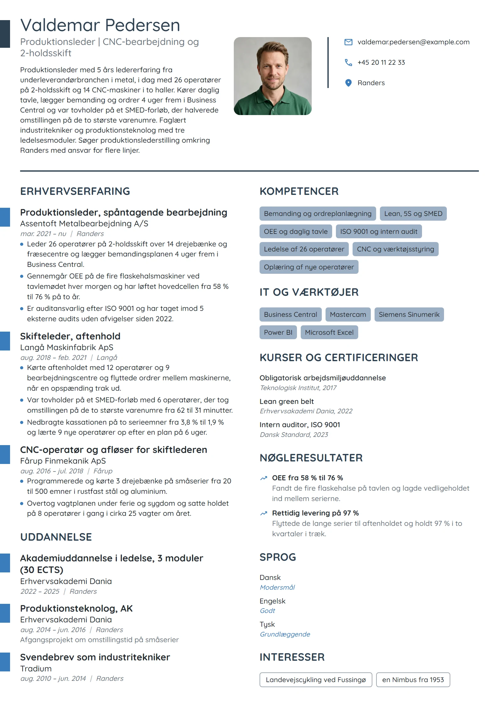 CV-eksempel til produktionsleder i metalbearbejdning