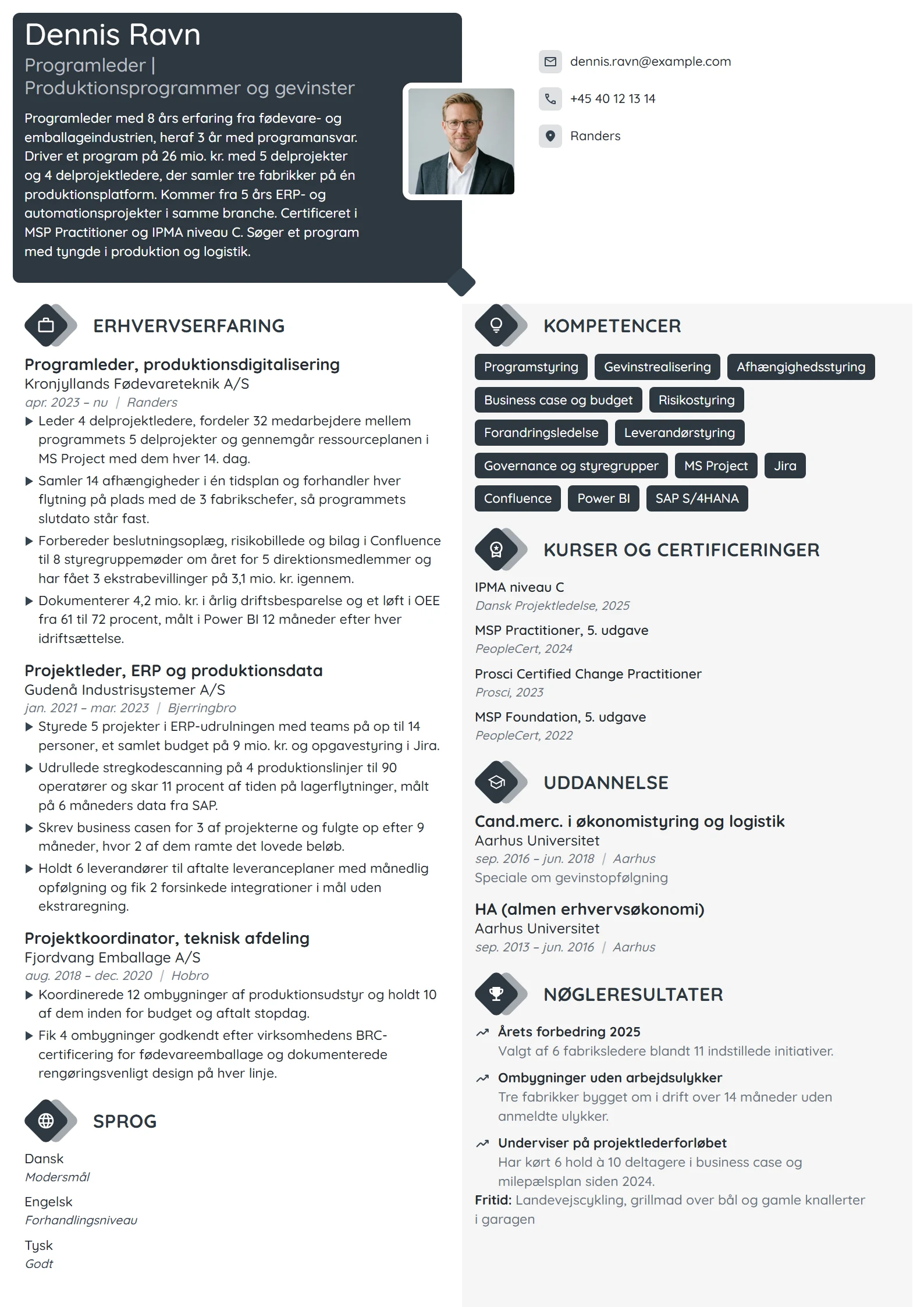 CV-eksempel til programleder med 8 års erfaring