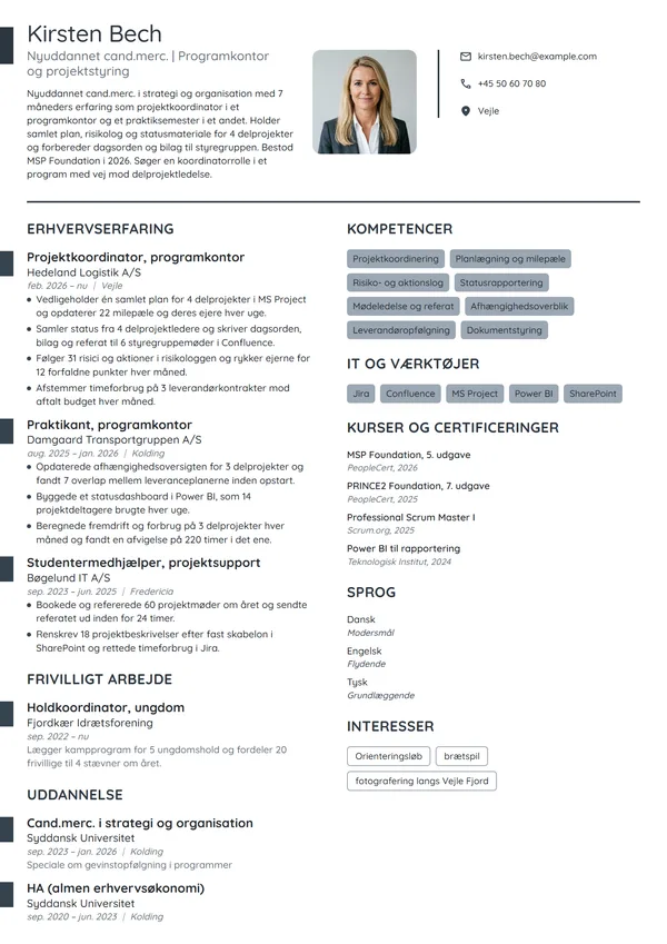 CV-eksempel til nyuddannet med praktik i programkontor
