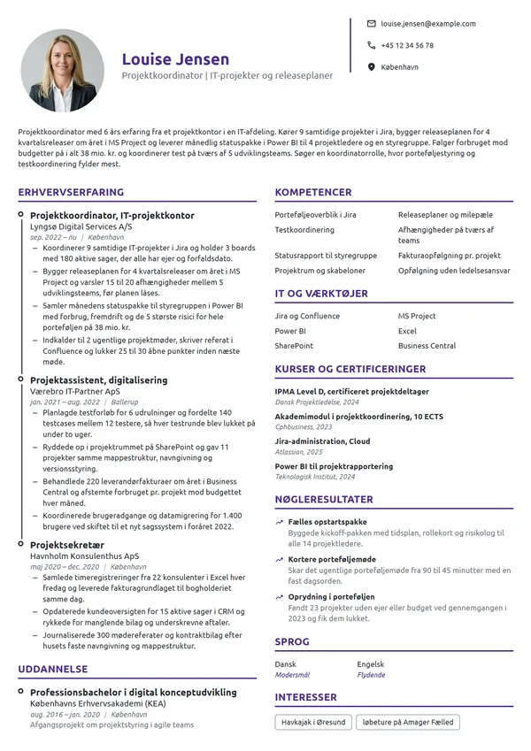 CV-eksempel til projektkoordinator i IT-projektkontor