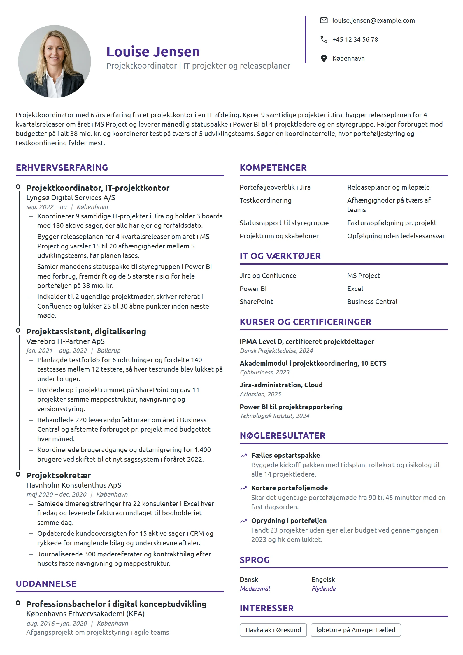 CV-eksempel til projektkoordinator i IT-projektkontor