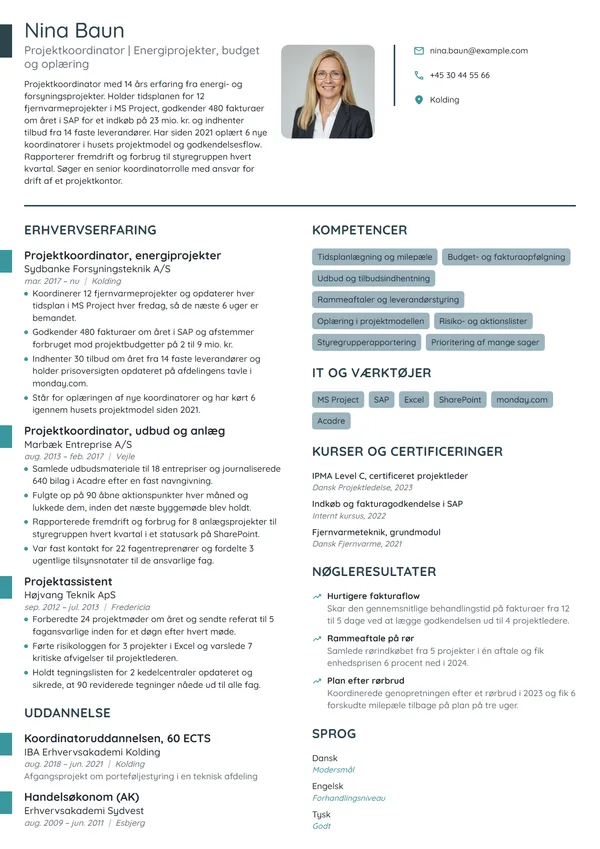 CV-eksempel til erfaren koordinator i energiprojekter