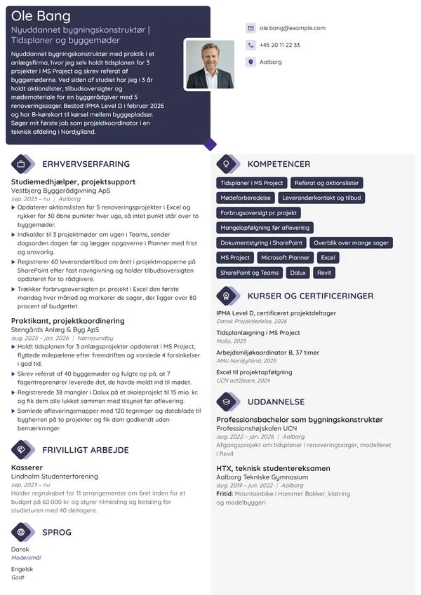CV-eksempel til nyuddannet med praktik og studiejob