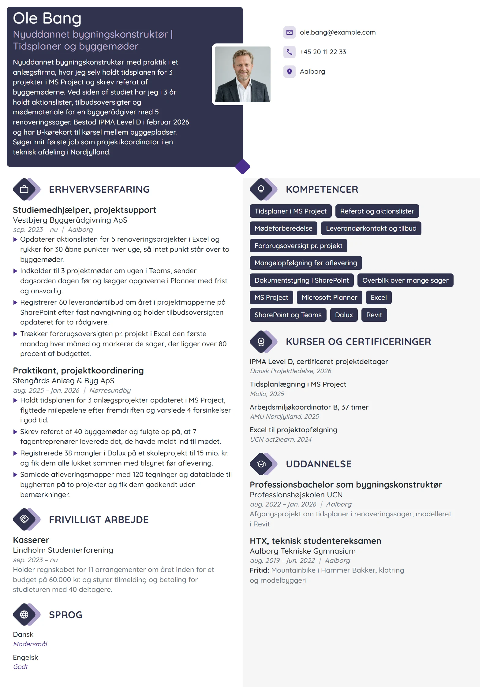 CV-eksempel til nyuddannet med praktik og studiejob