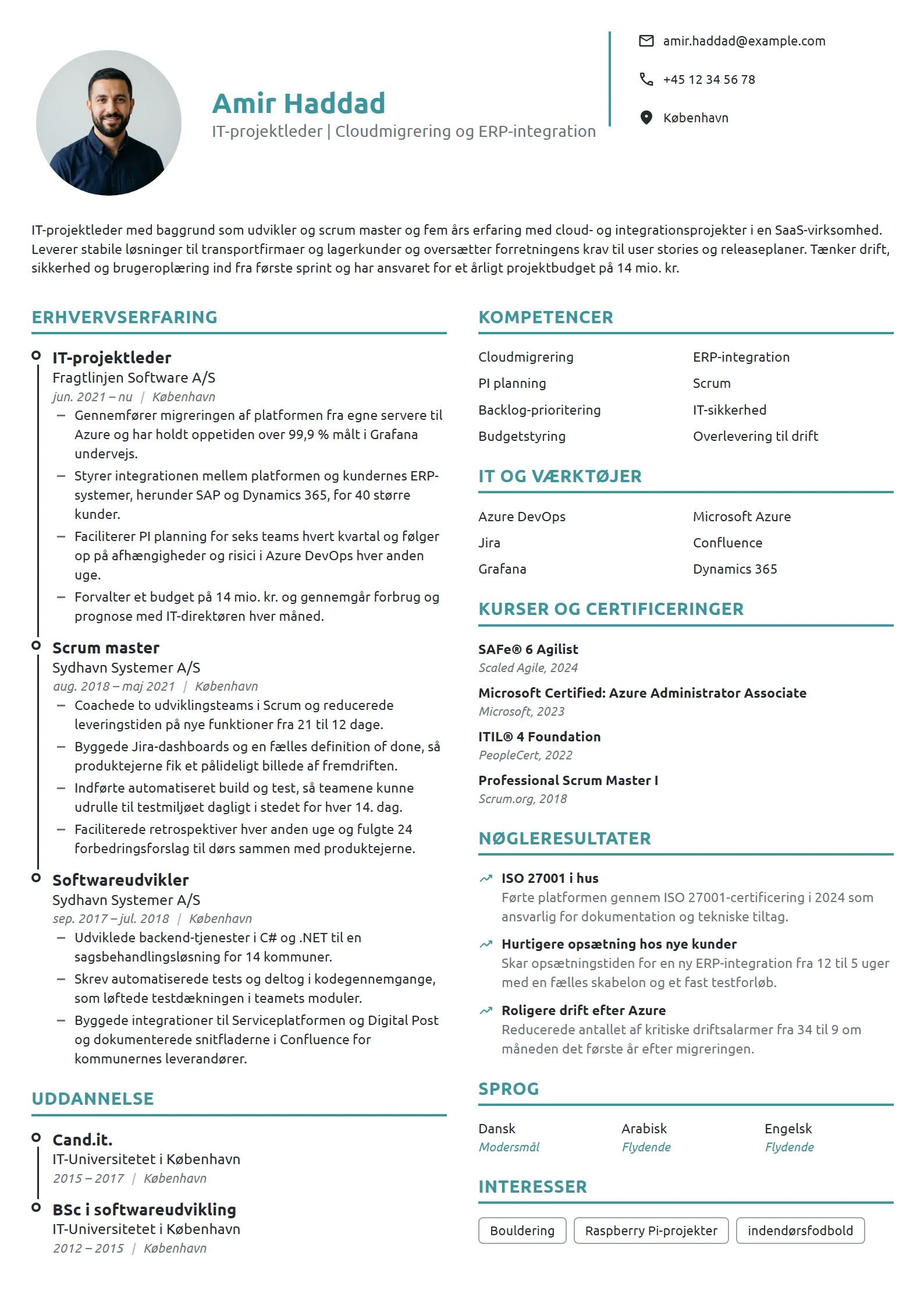 CV-eksempel til IT-projektleder