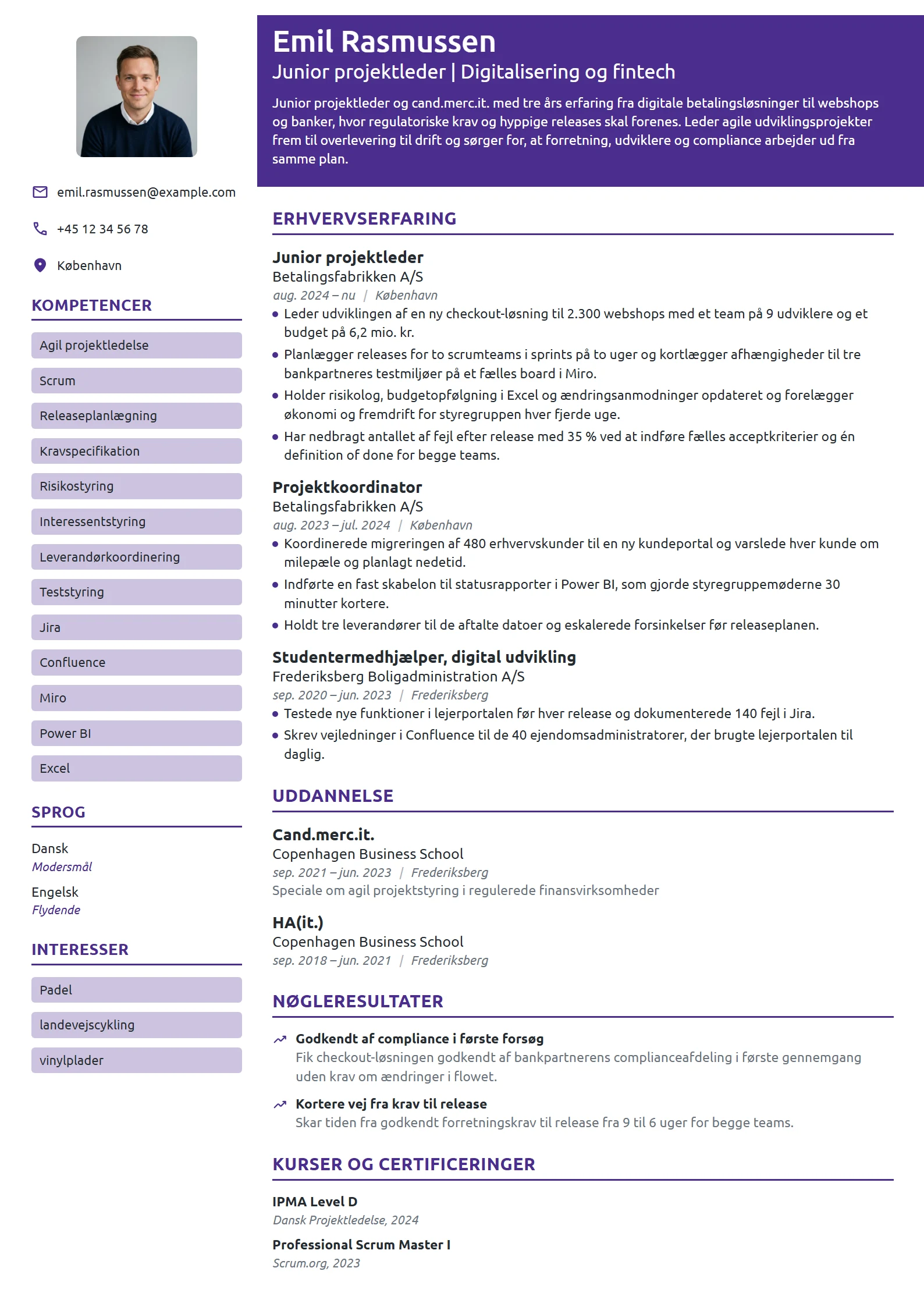 CV-eksempel til junior projektleder