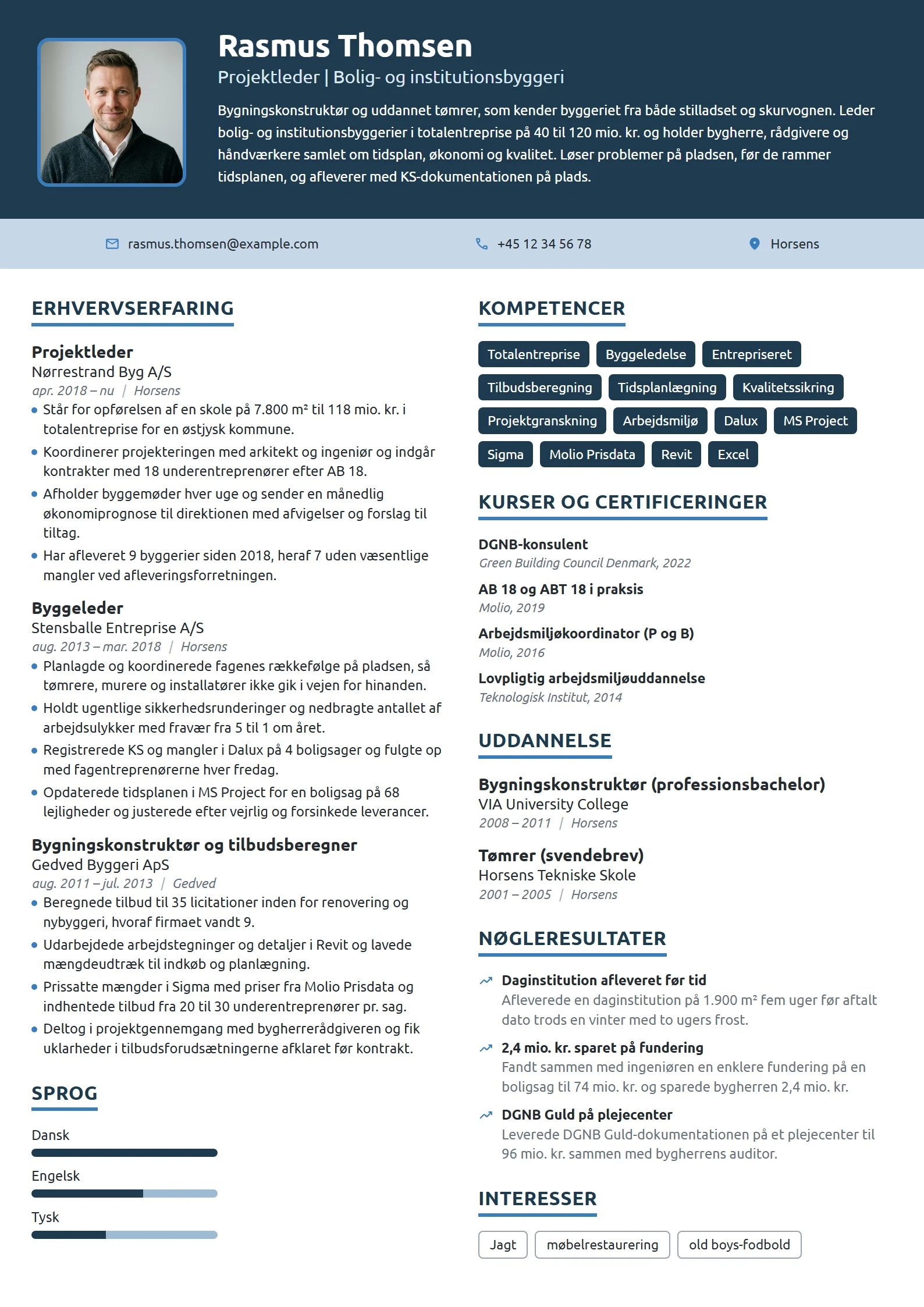 CV-eksempel til projektleder i byggeriet