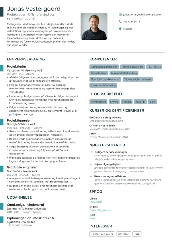 CV-eksempel til projektleder, vedvarende energi