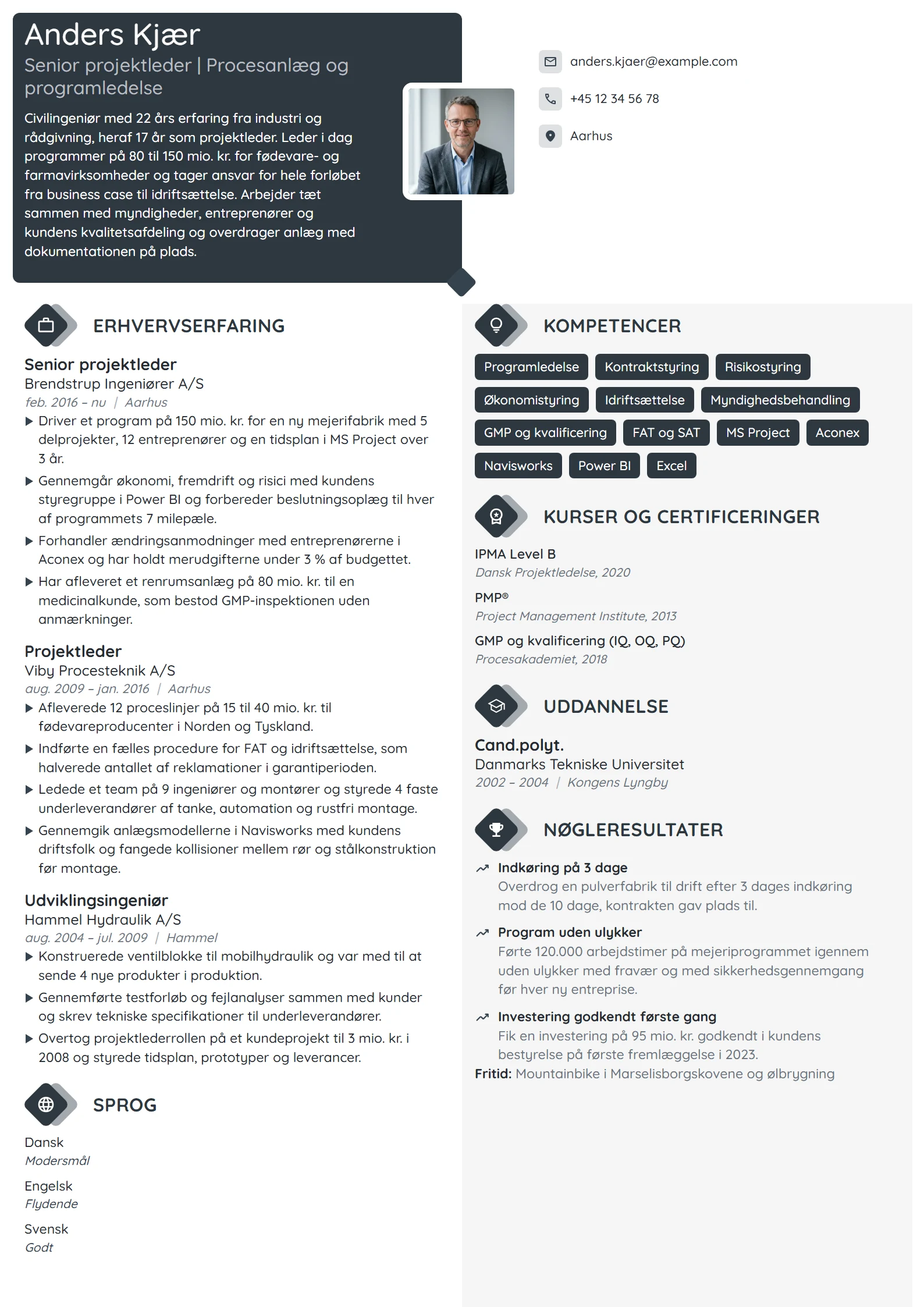 CV-eksempel til senior projektleder