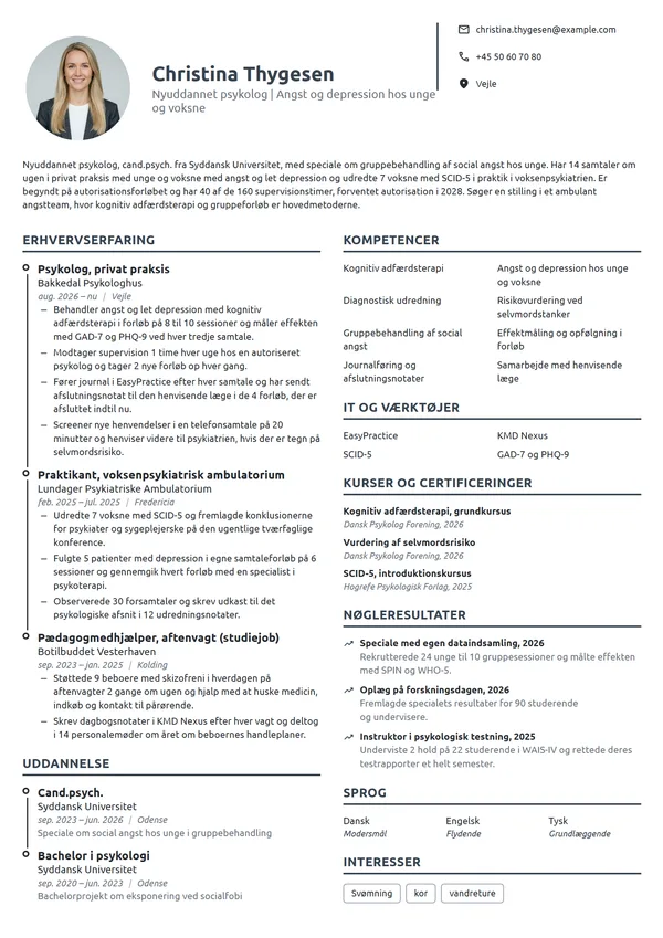 CV-eksempel til nyuddannet psykolog, cand.psych.