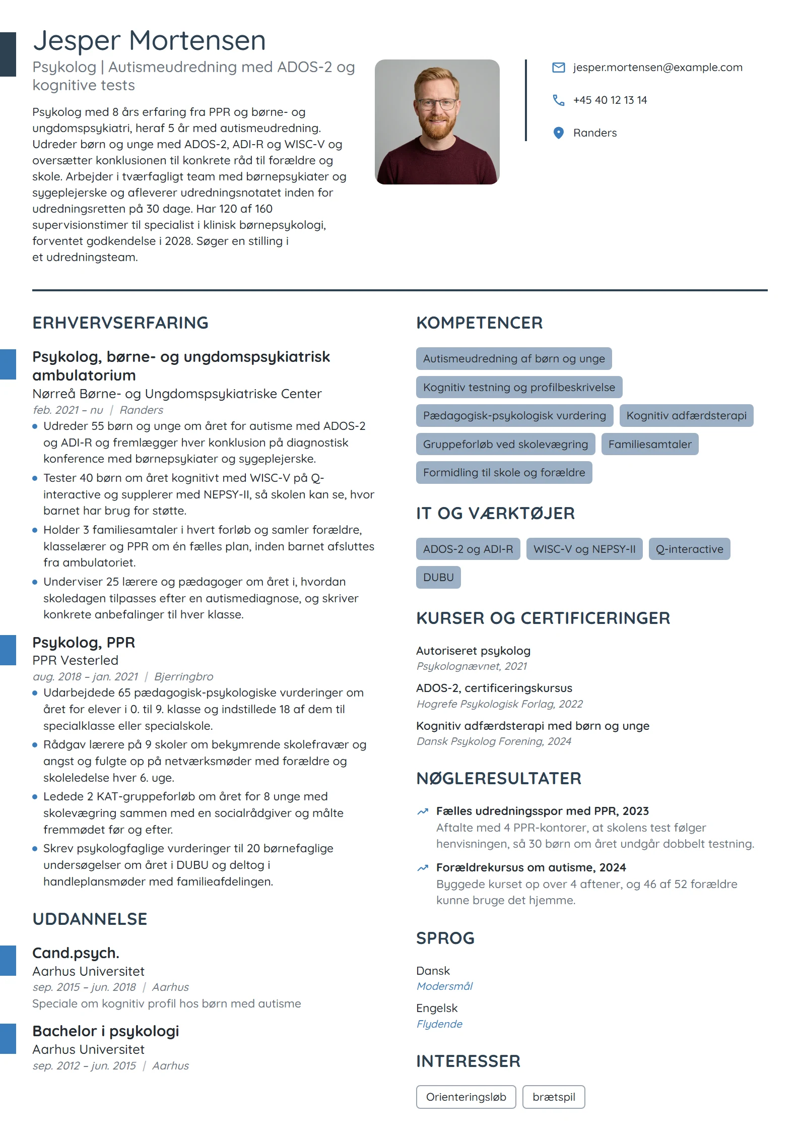 CV-eksempel til psykolog i børne- og ungdomspsykiatri
