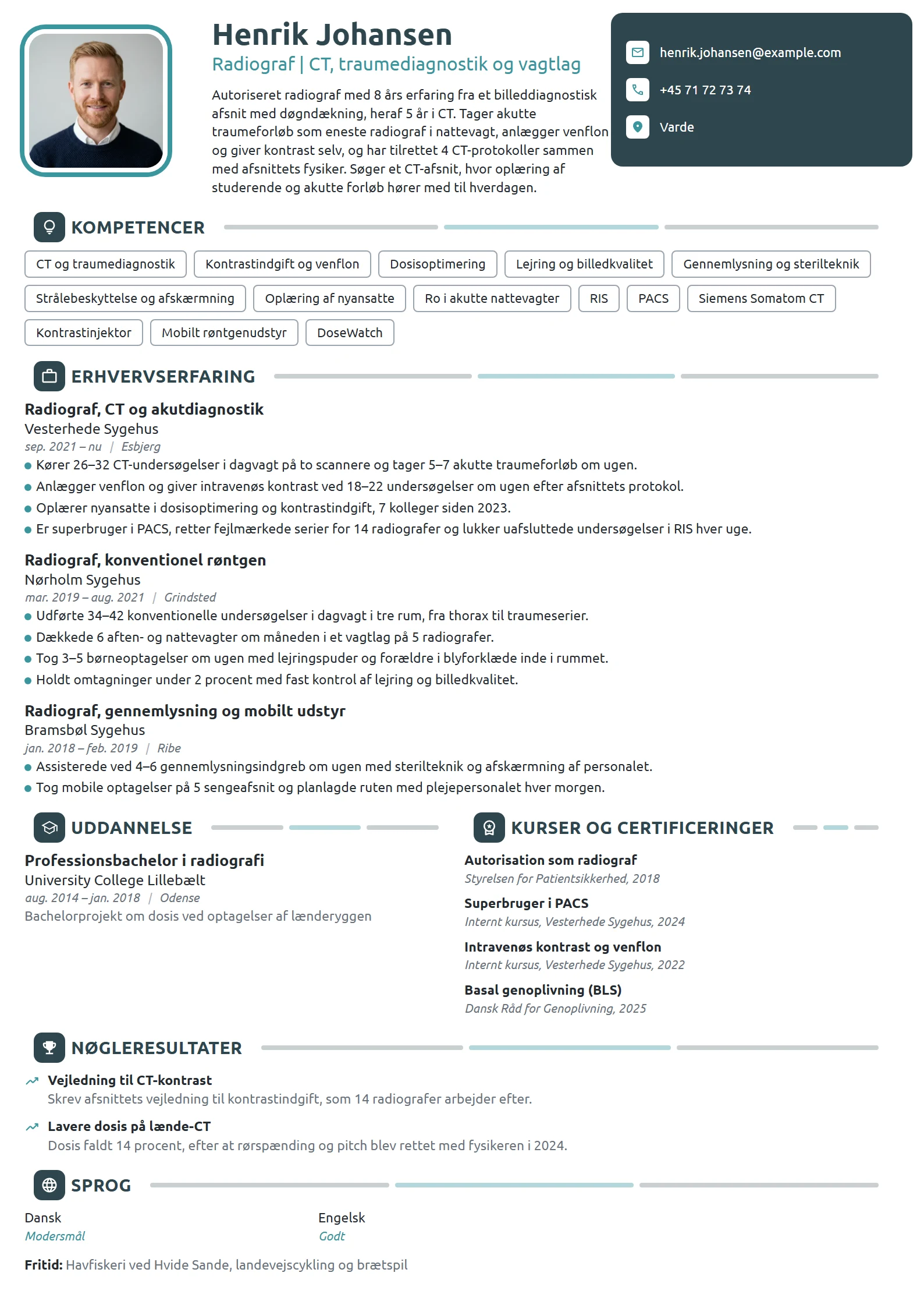 CV-eksempel til erfaren radiograf i CT og akut