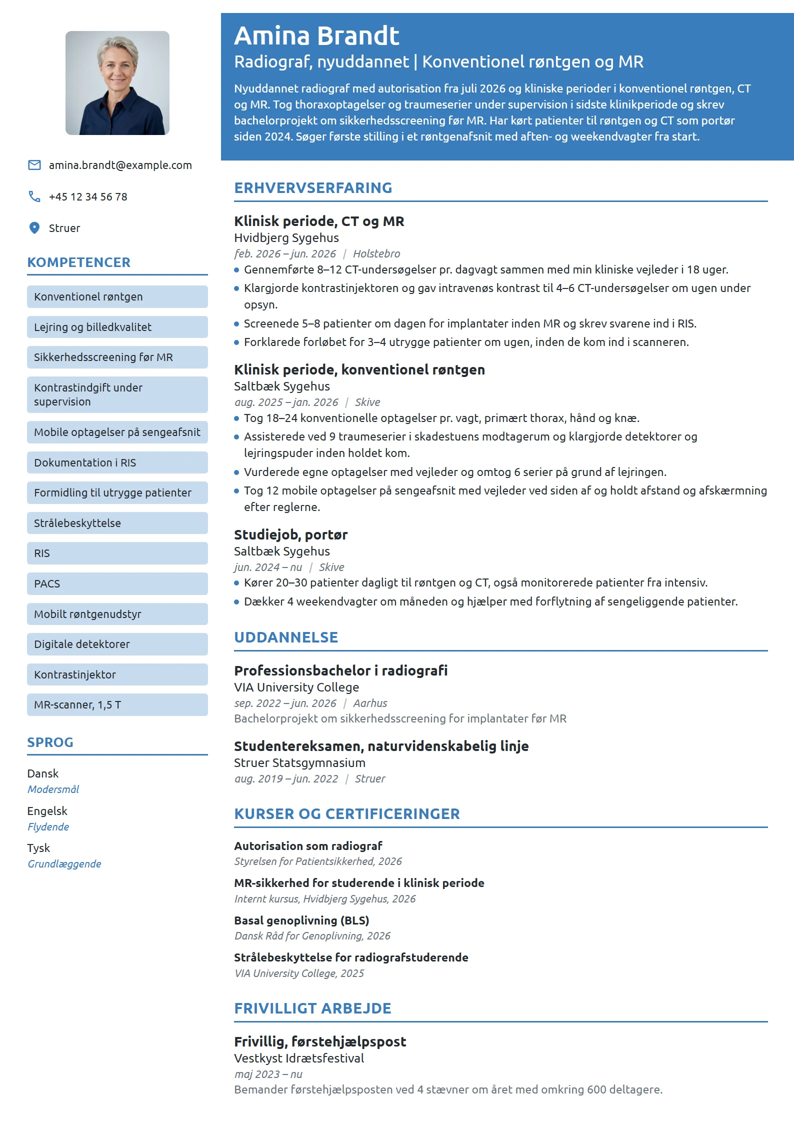 CV-eksempel til nyuddannet radiograf, klinik og MR