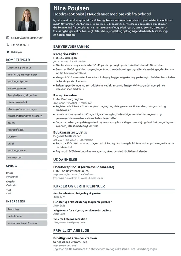CV-eksempel til nyuddannet hotelreceptionist