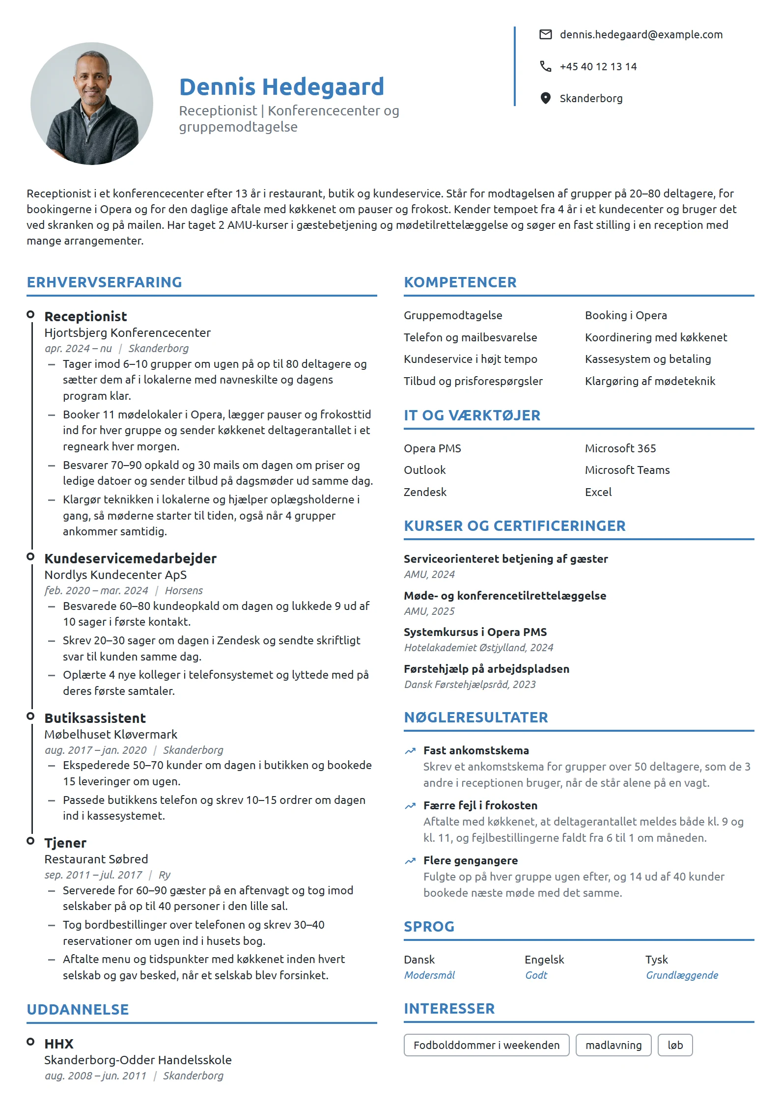 CV-eksempel til skift fra kundeservice til reception