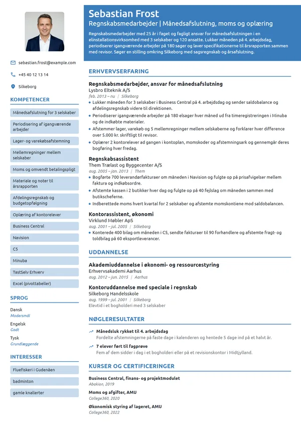 CV-eksempel til regnskabsmedarbejder med 25 års erfaring
