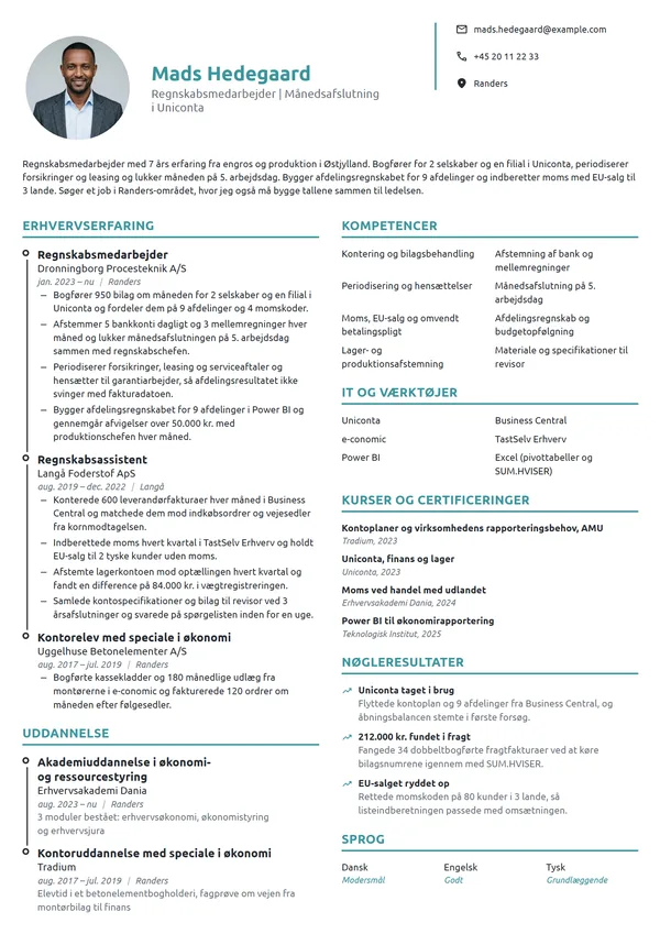 CV-eksempel til regnskabsmedarbejder i produktionen