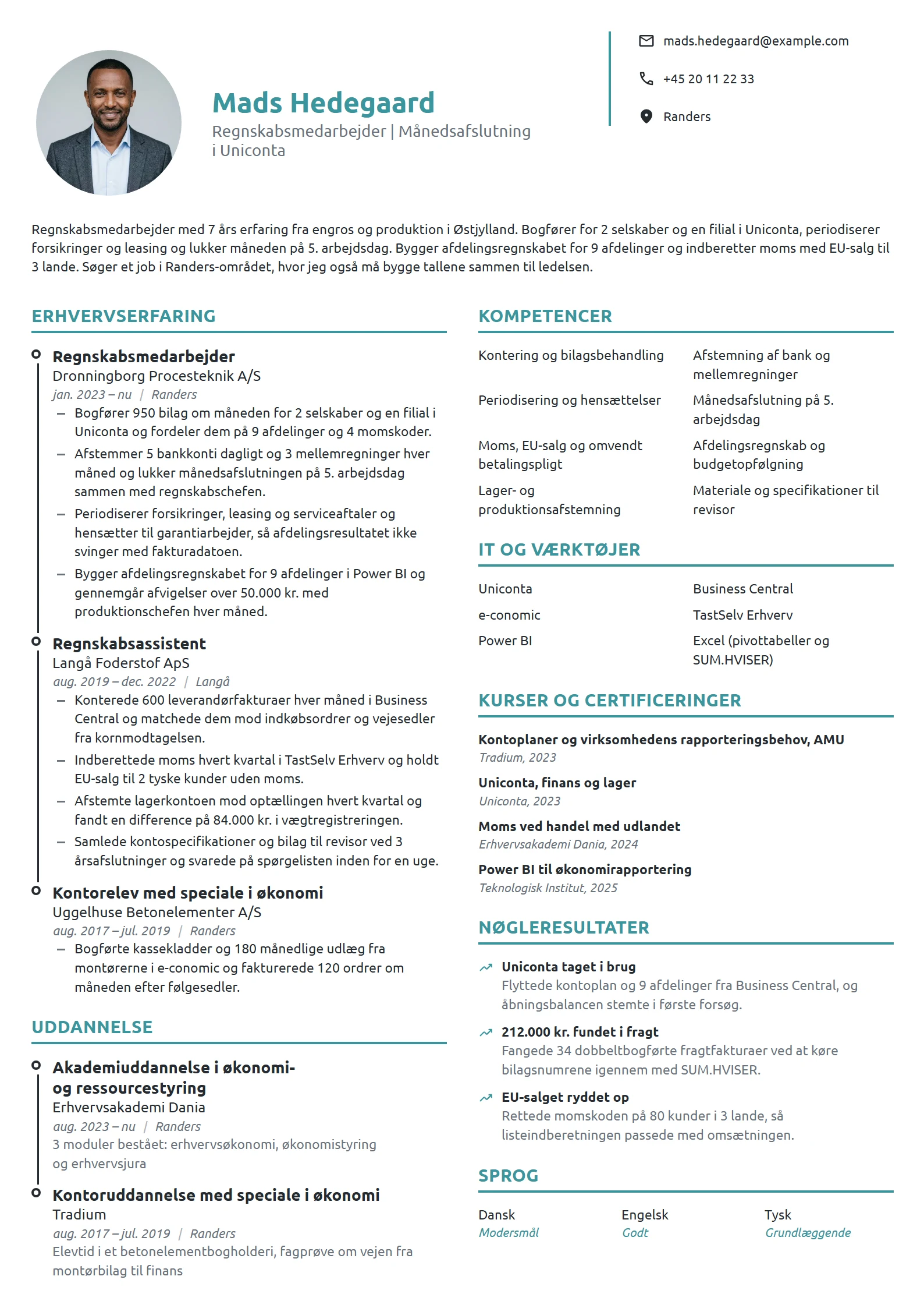 CV-eksempel til regnskabsmedarbejder i produktionen
