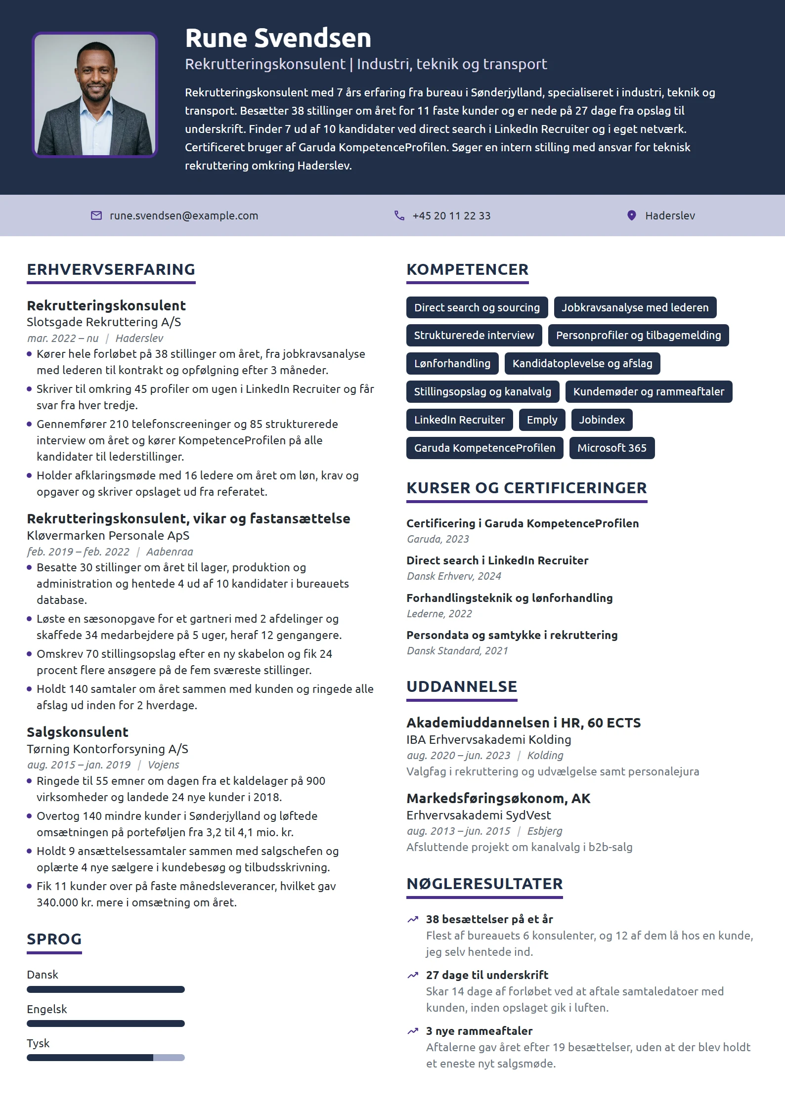 CV-eksempel til erfaren rekrutteringskonsulent på bureau