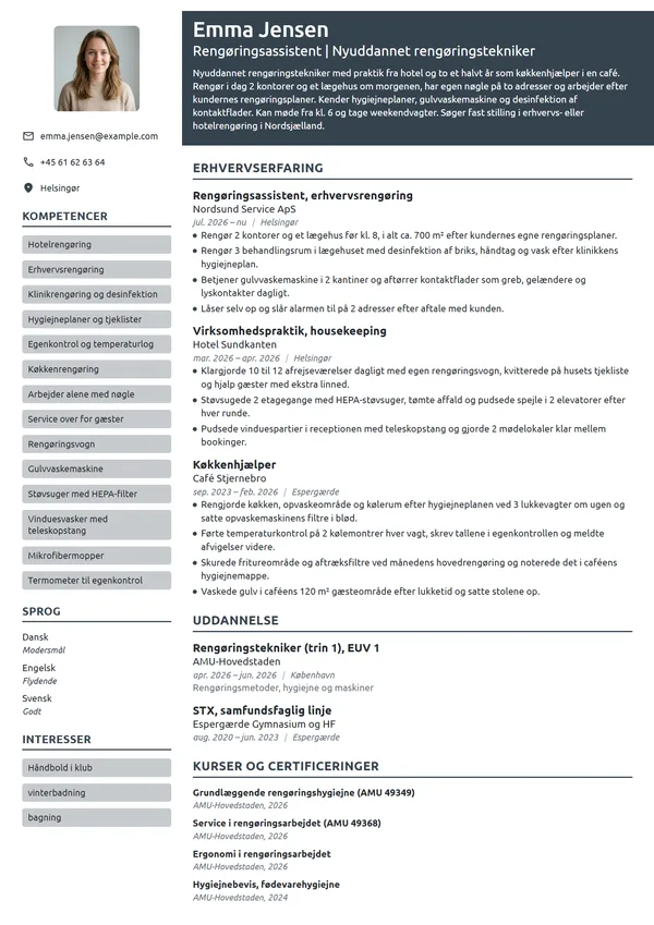 CV-eksempel til nyuddannet rengøringstekniker