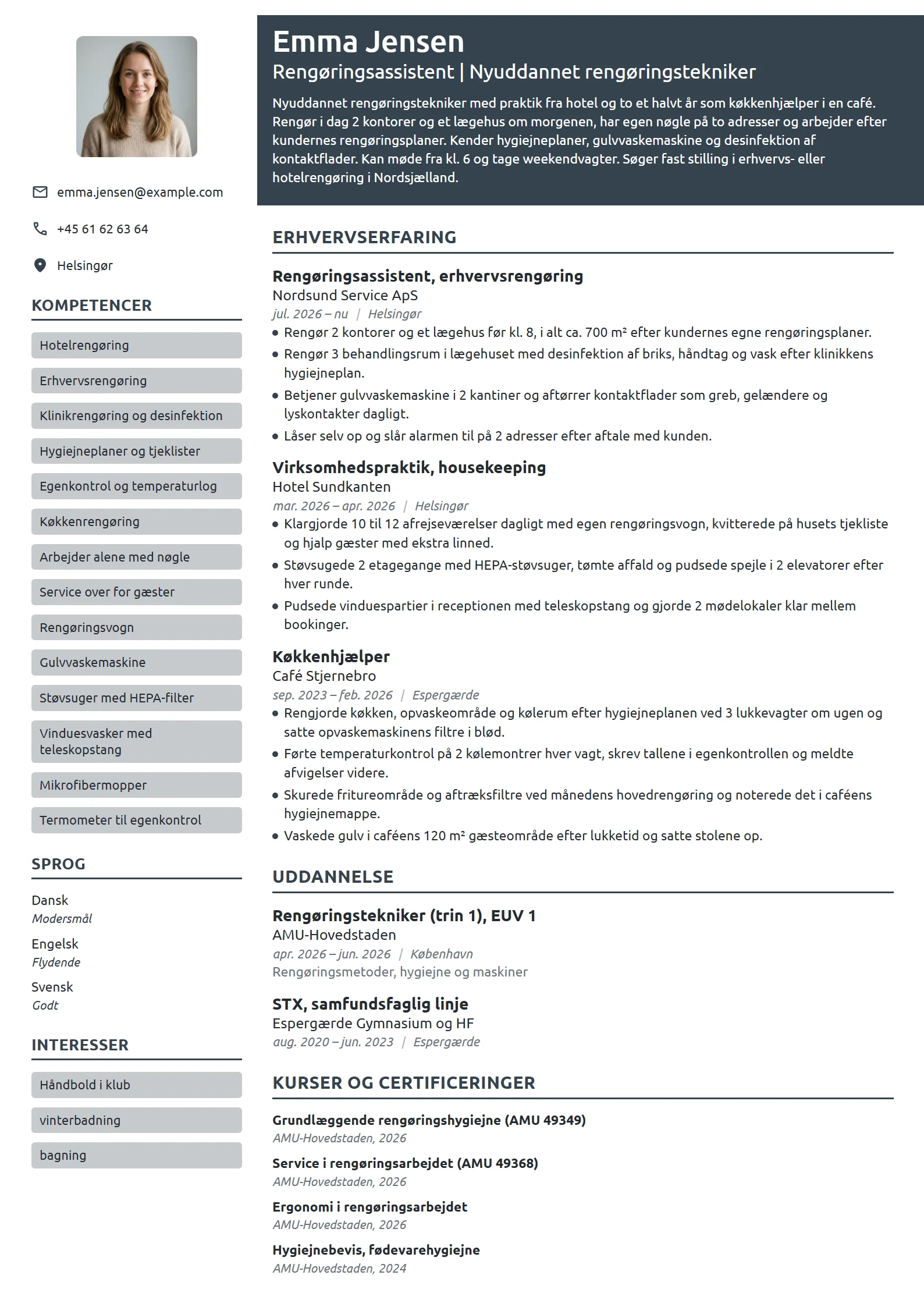 CV-eksempel til nyuddannet rengøringstekniker