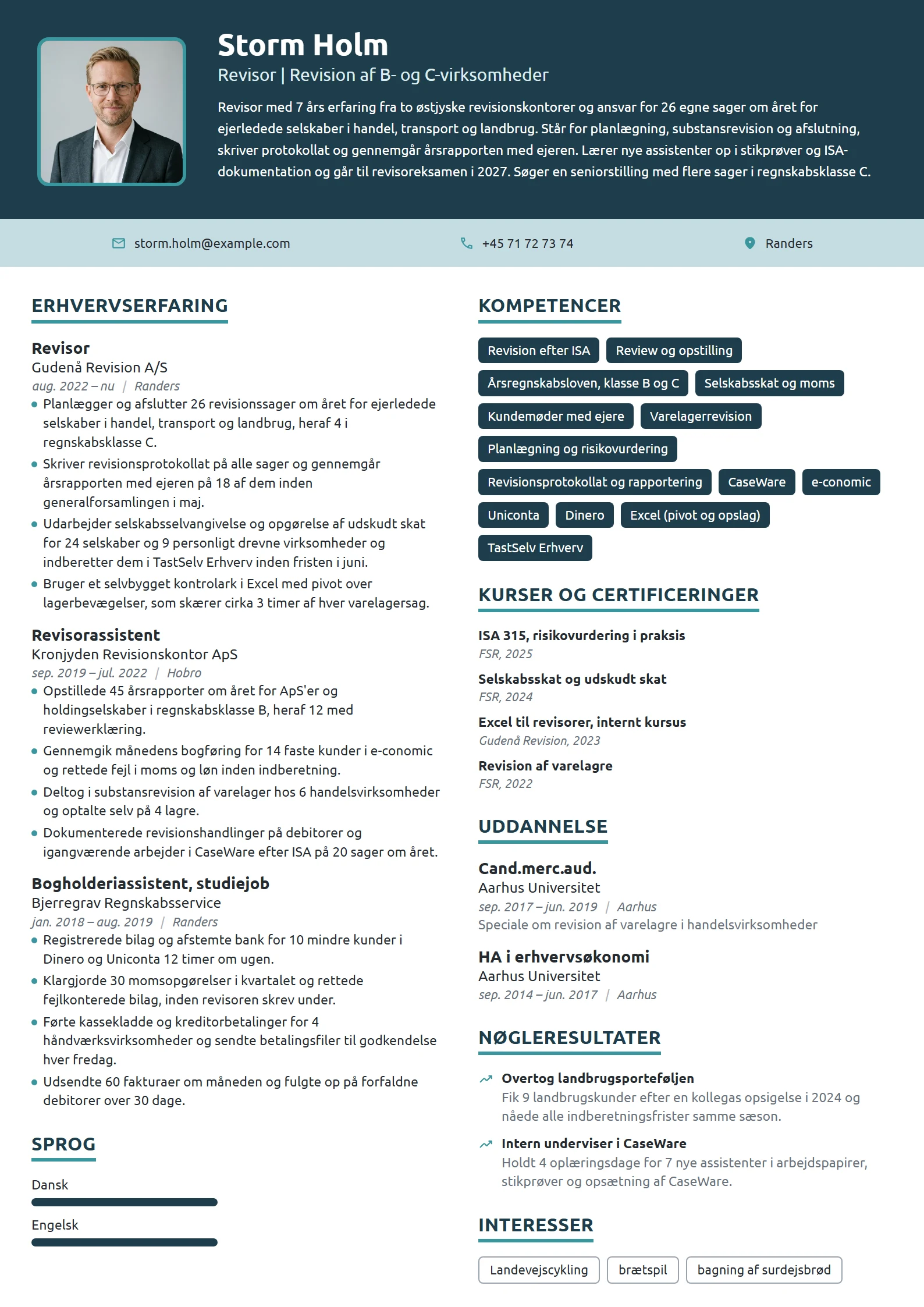 CV-eksempel til erfaren revisor med egne sager