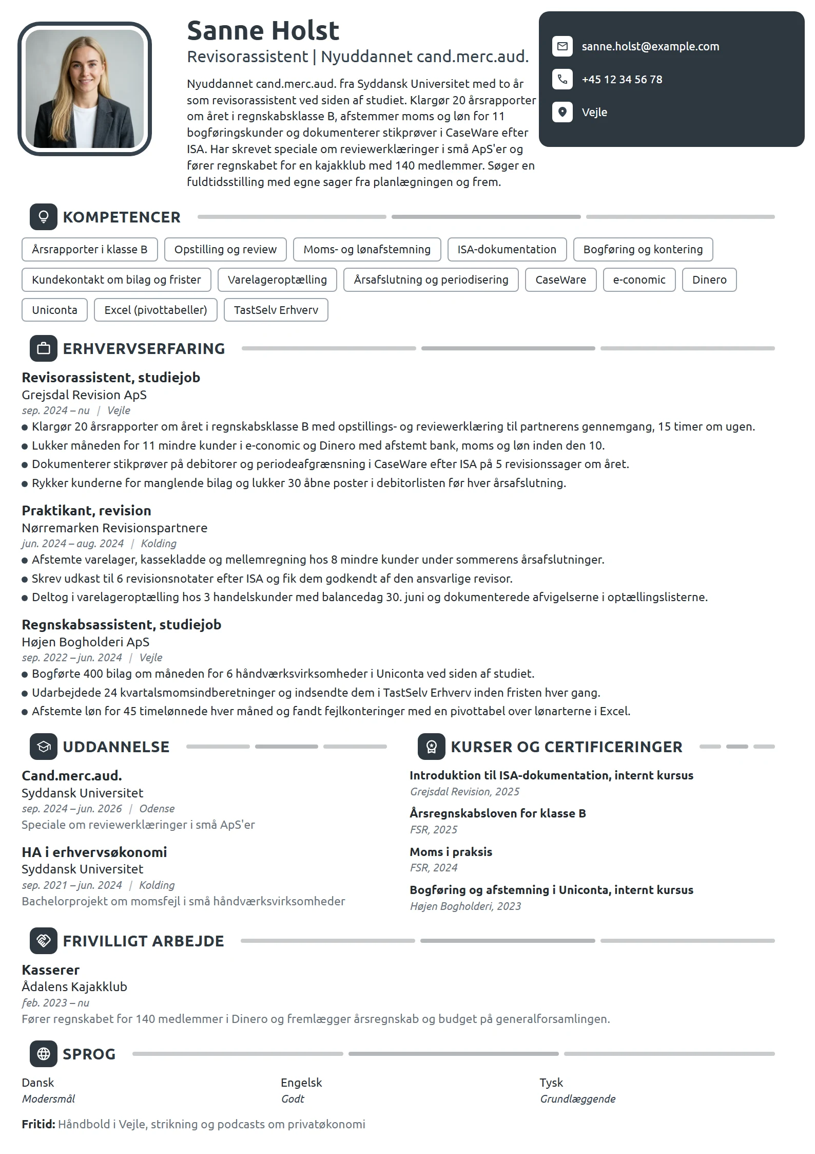 CV-eksempel til nyuddannet revisor, cand.merc.aud.