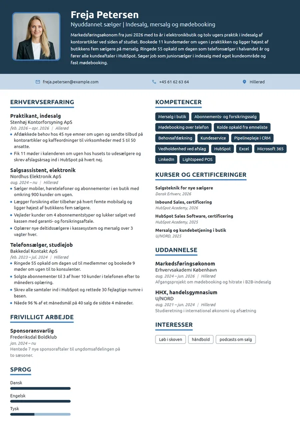 CV-eksempel til nyuddannet sælger med butikserfaring