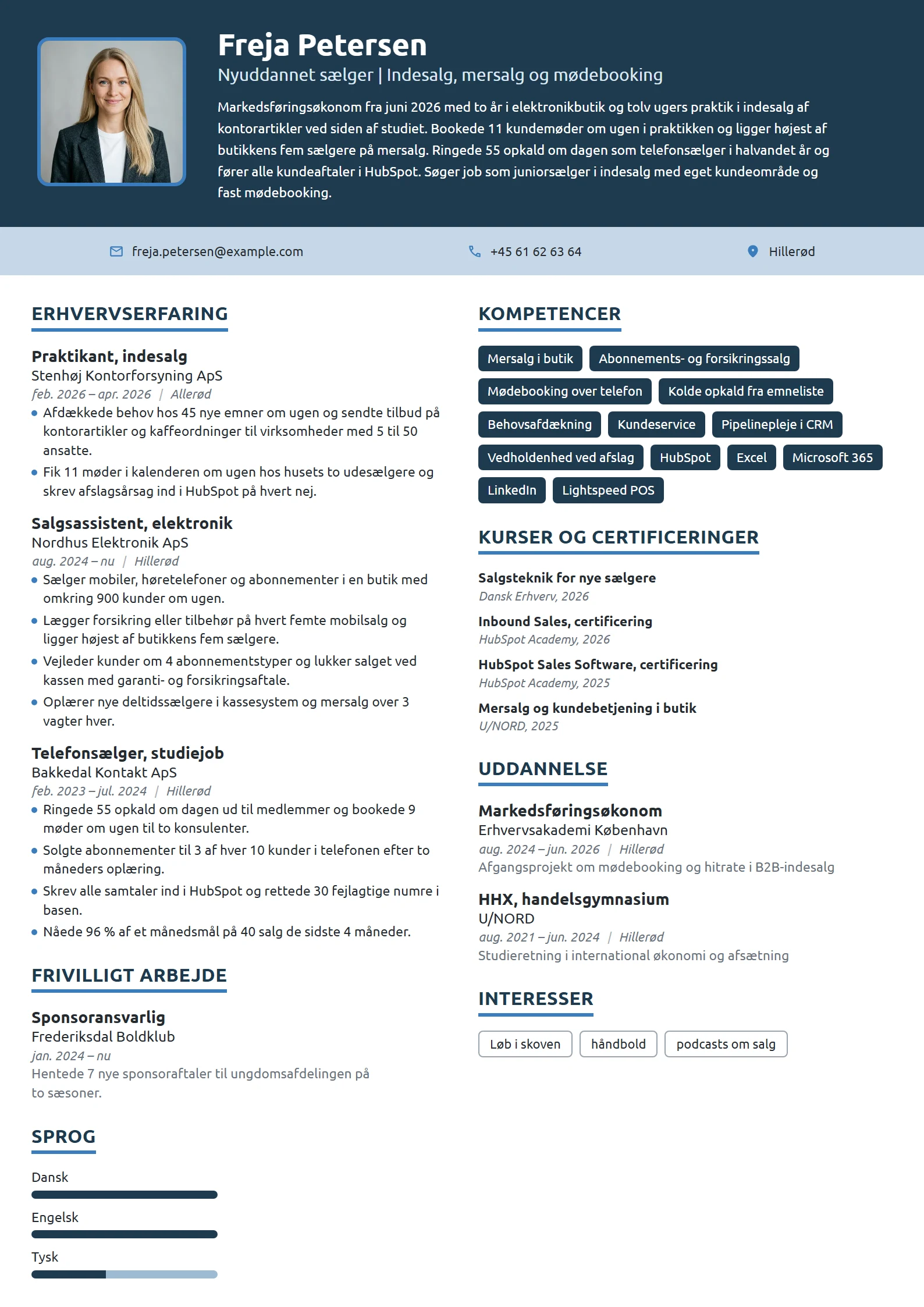 CV-eksempel til nyuddannet sælger med butikserfaring