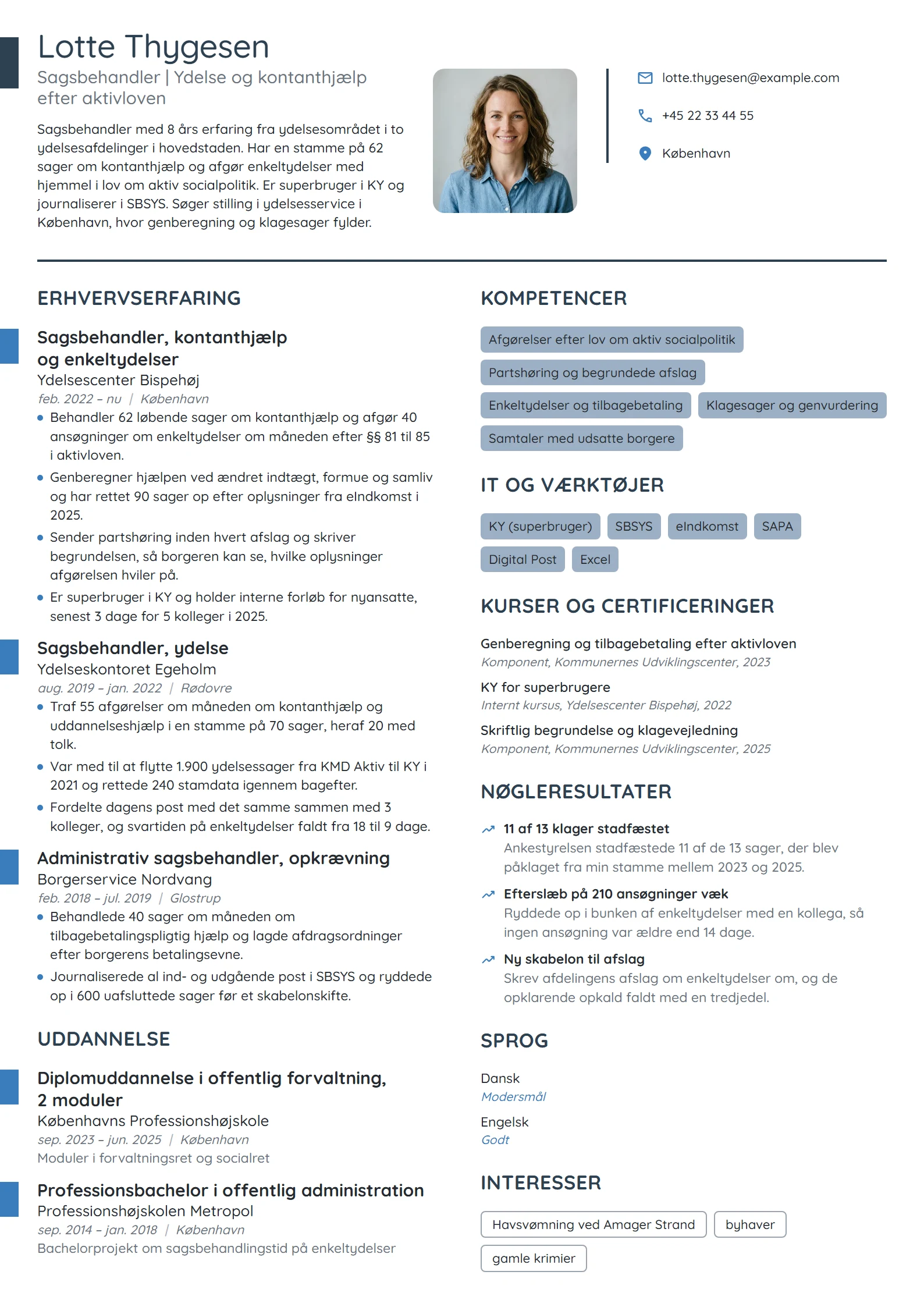 CV-eksempel til erfaren sagsbehandler i ydelse