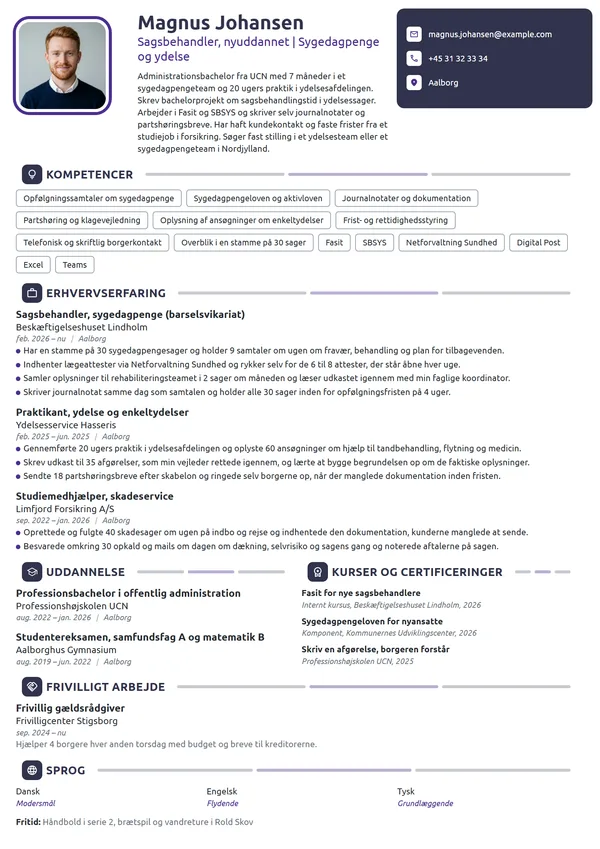 CV-eksempel til nyuddannet sagsbehandler med praktik