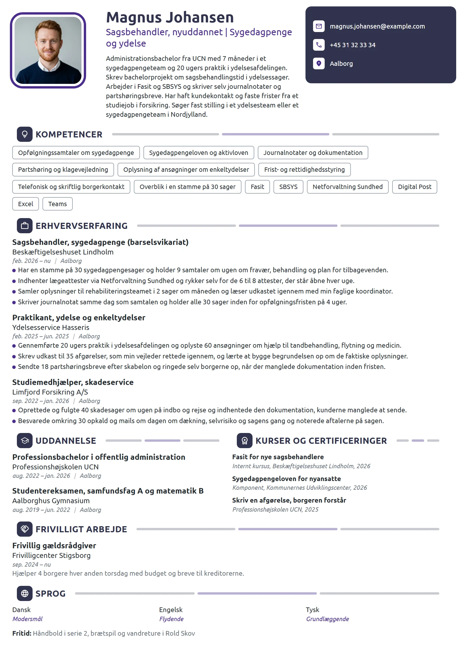 CV-eksempel til nyuddannet sagsbehandler med praktik