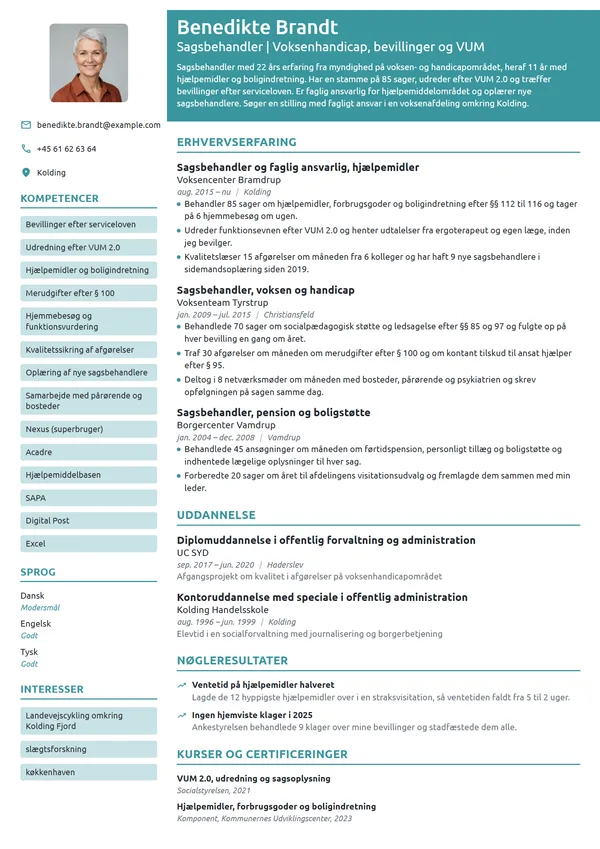CV-eksempel til sagsbehandler i voksen og handicap