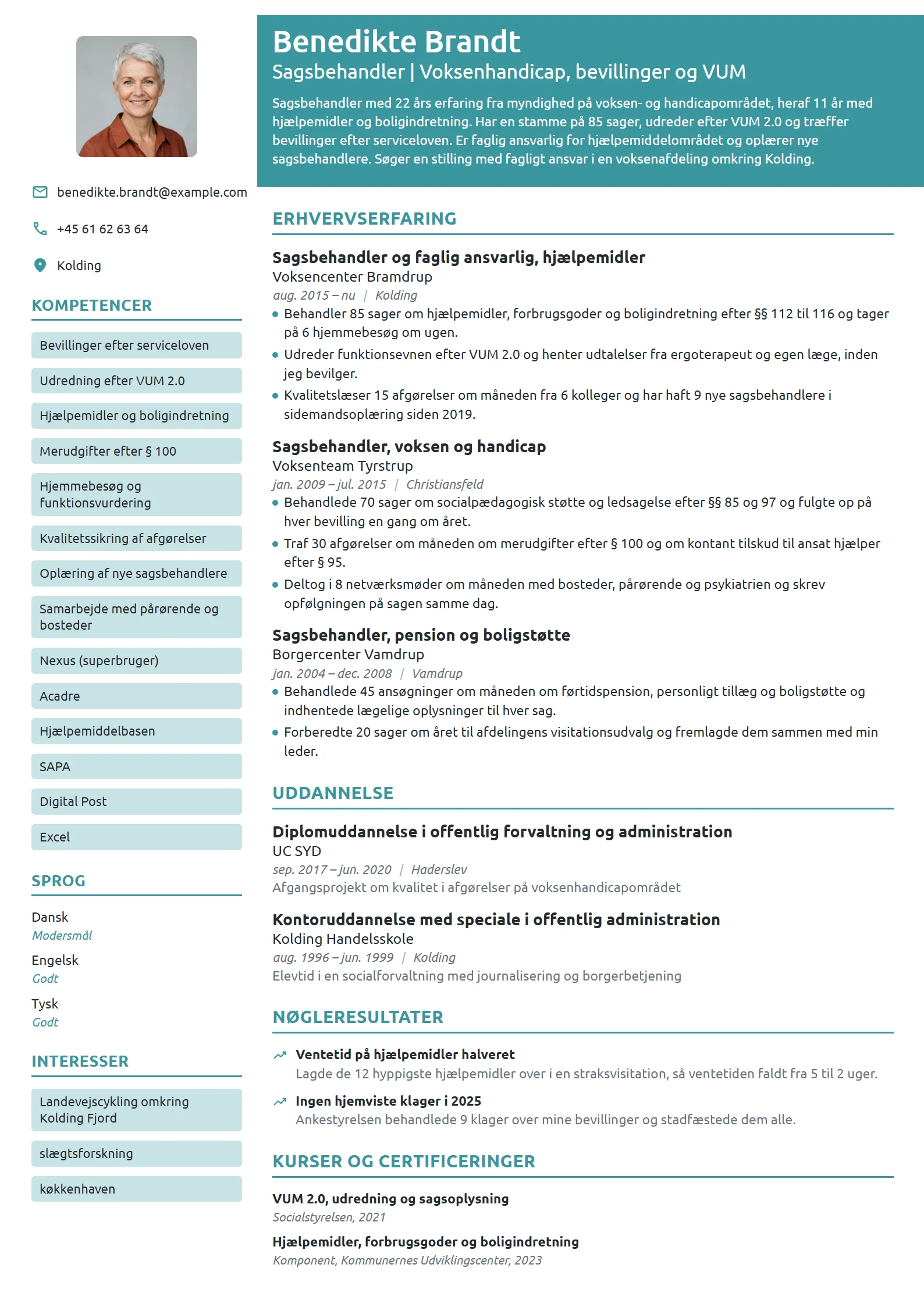 CV-eksempel til sagsbehandler i voksen og handicap
