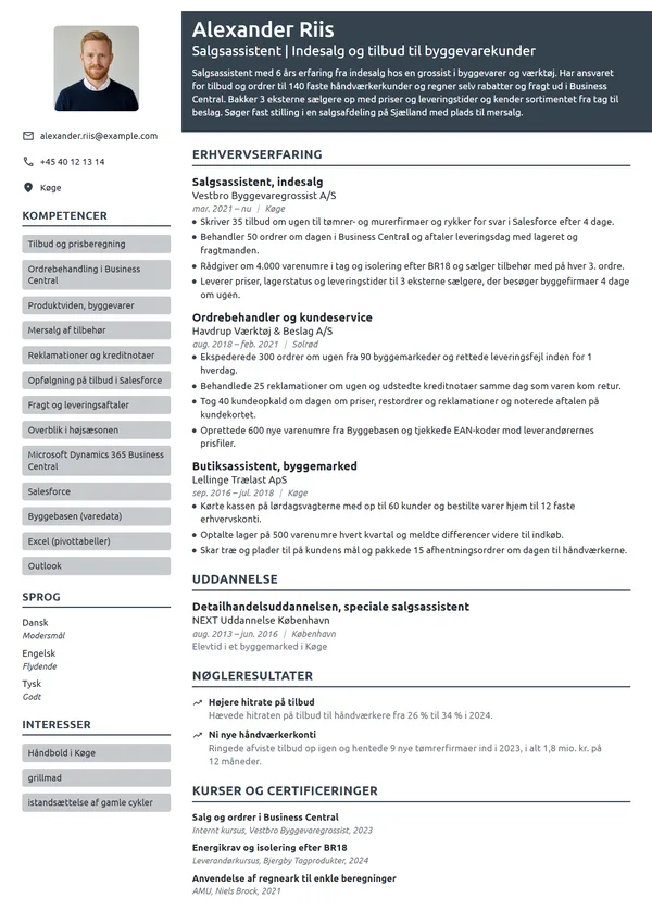 CV-eksempel til erfaren salgsassistent i indesalg