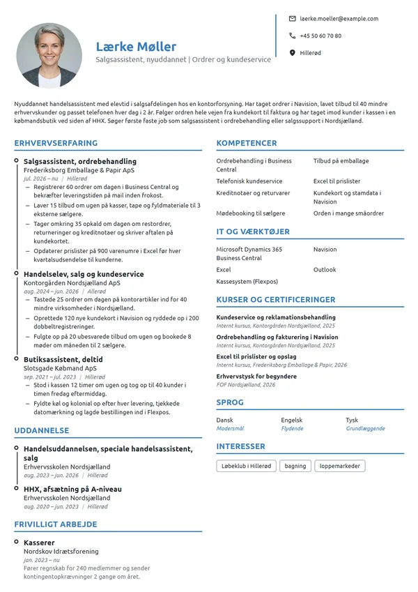 CV-eksempel til nyuddannet salgsassistent