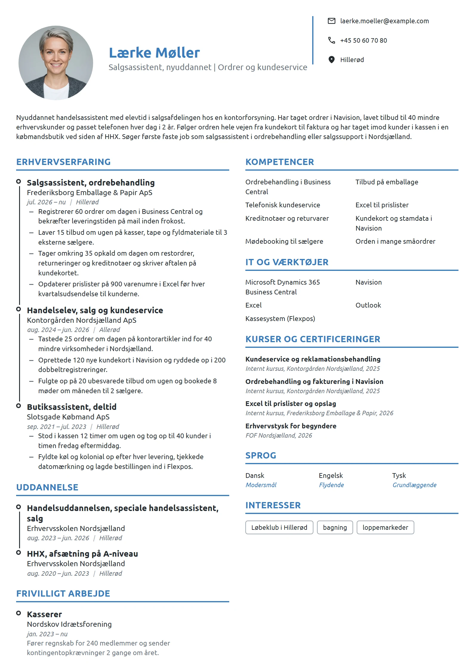 CV-eksempel til nyuddannet salgsassistent
