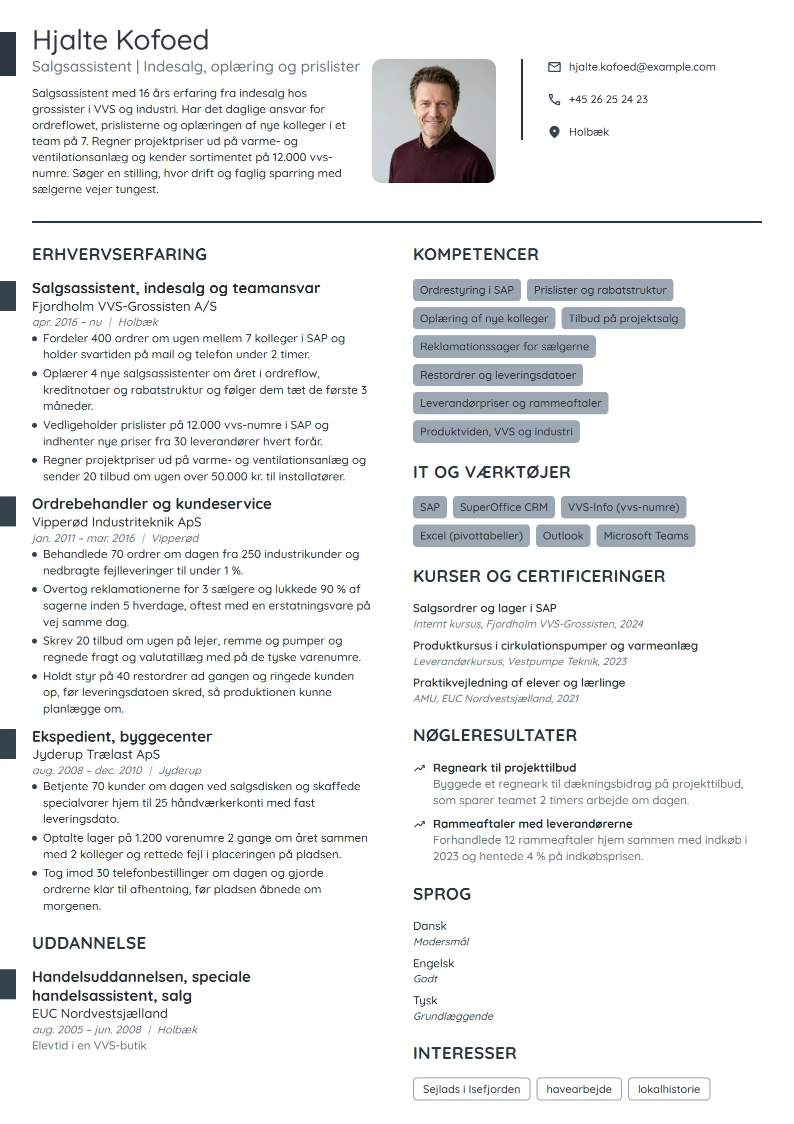 CV-eksempel til salgsassistent med ansvar for indesalget