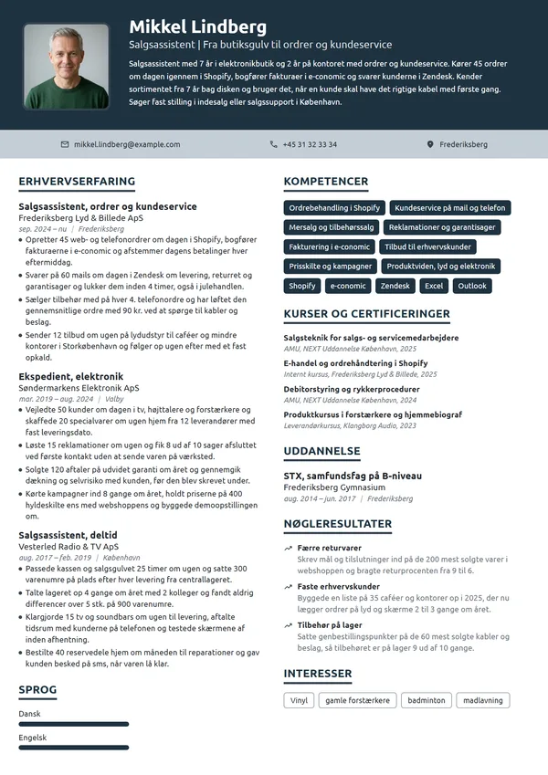 CV-eksempel til fra butik til indesalg