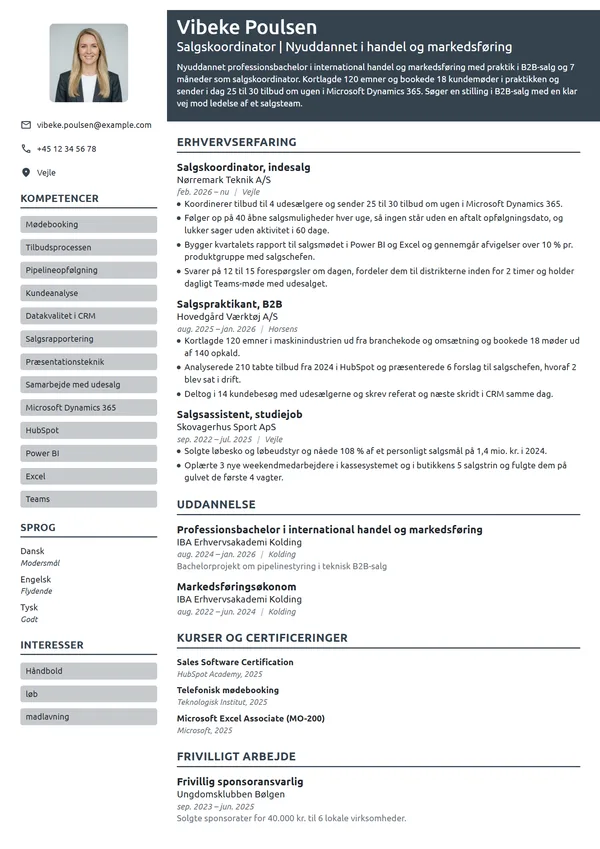 CV-eksempel til nyuddannet med praktik i B2B-salg