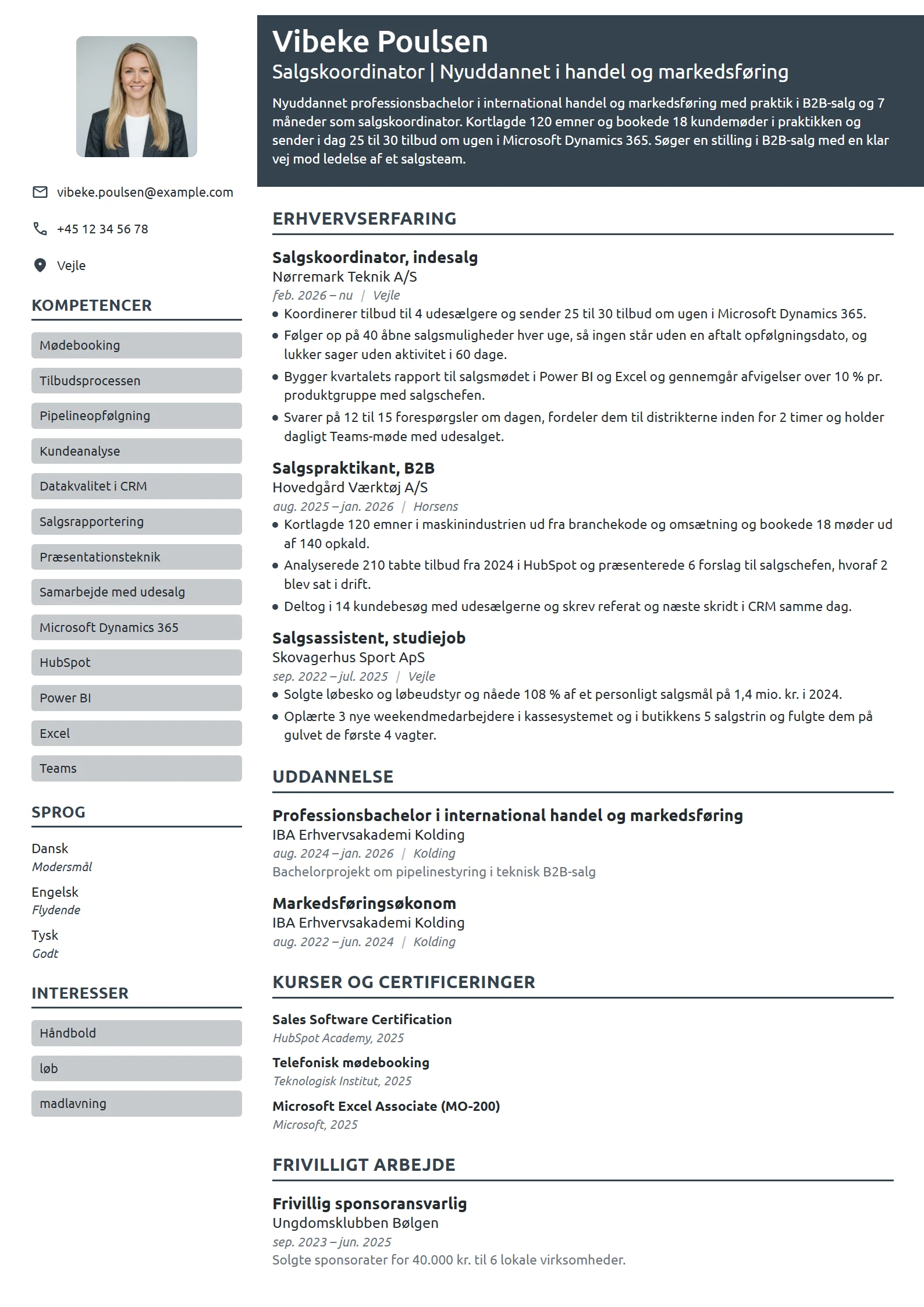 CV-eksempel til nyuddannet med praktik i B2B-salg